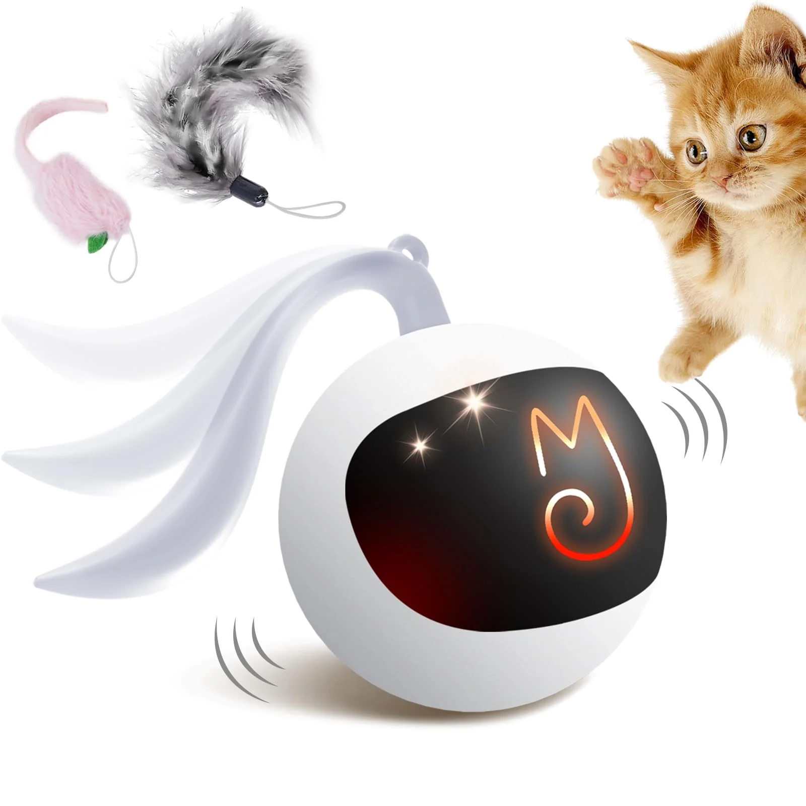 Modern Migipaws Interactive Cat Ball Toy Set – Auto Rolling Fluffy Tail USB-C Rechargeable Responsible