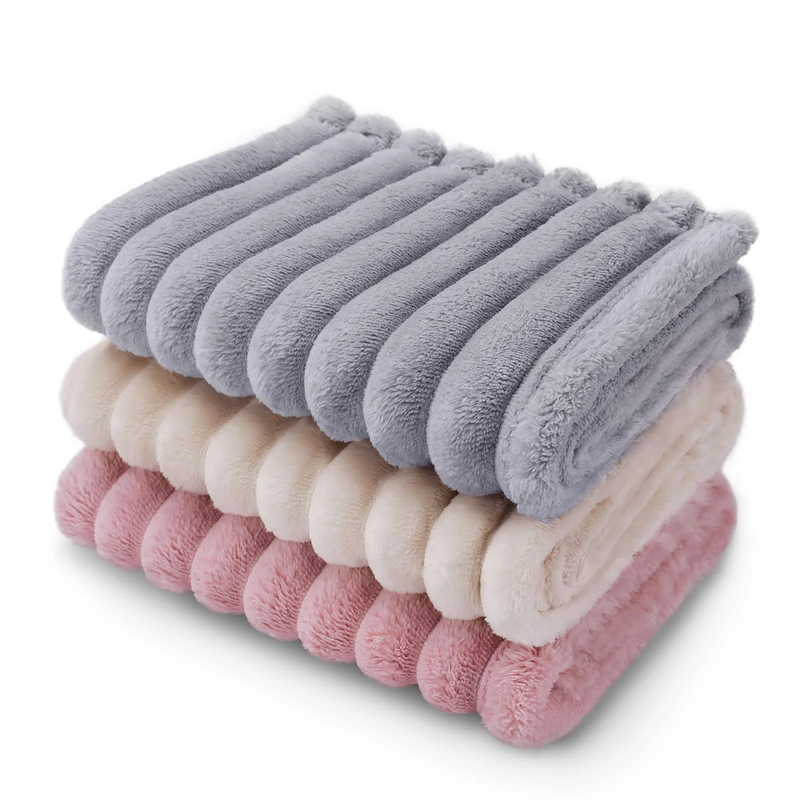 Authentic LINENLUX 1 Pack 3 Soft Fleece Dog Blanket – Washable Warm Flannel for Pets Beige Pink Grey Small Functional