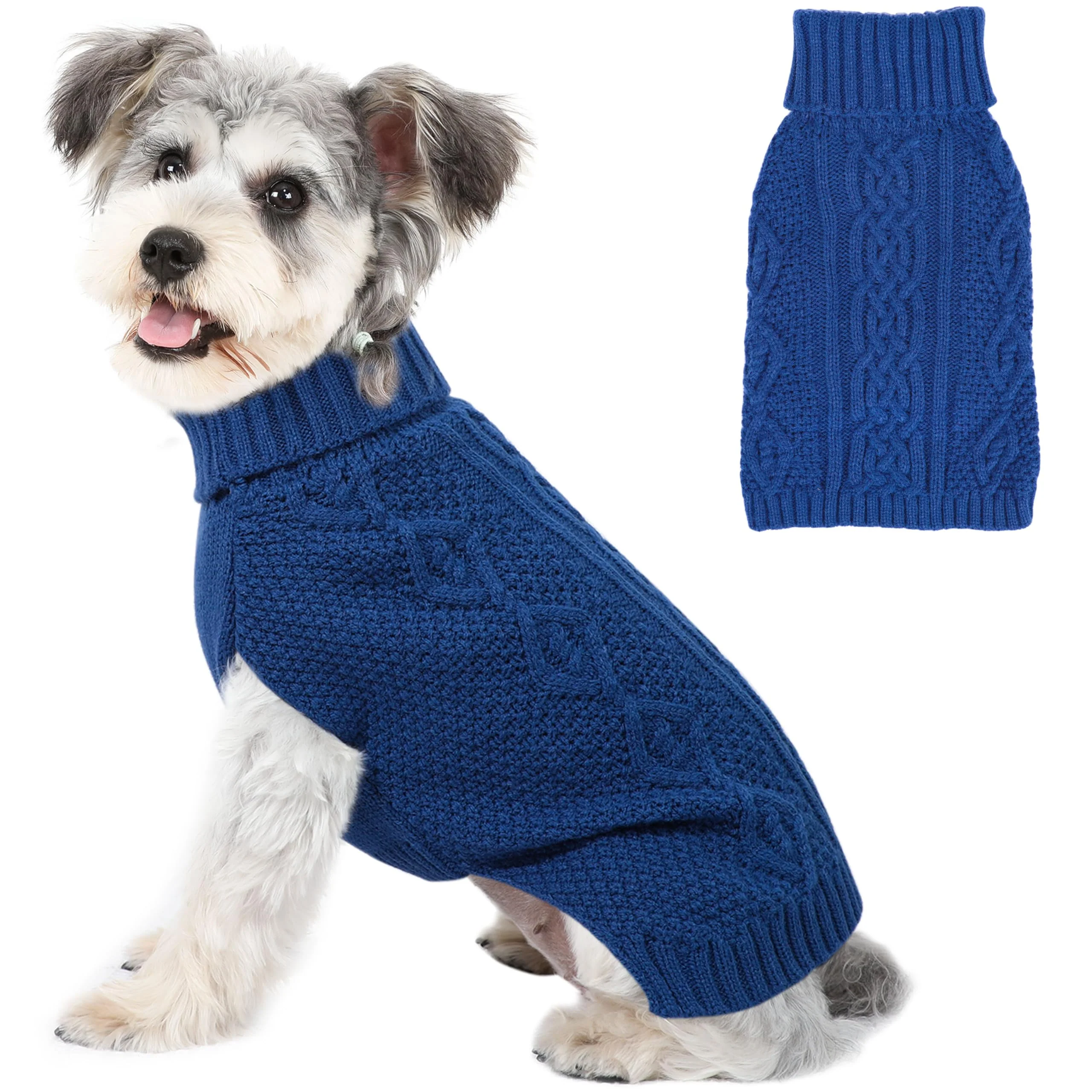 Effective Puppishy Small Dog Sweater Navy Blue Knit Turtleneck – Winter Puppy Wear Small Optimized