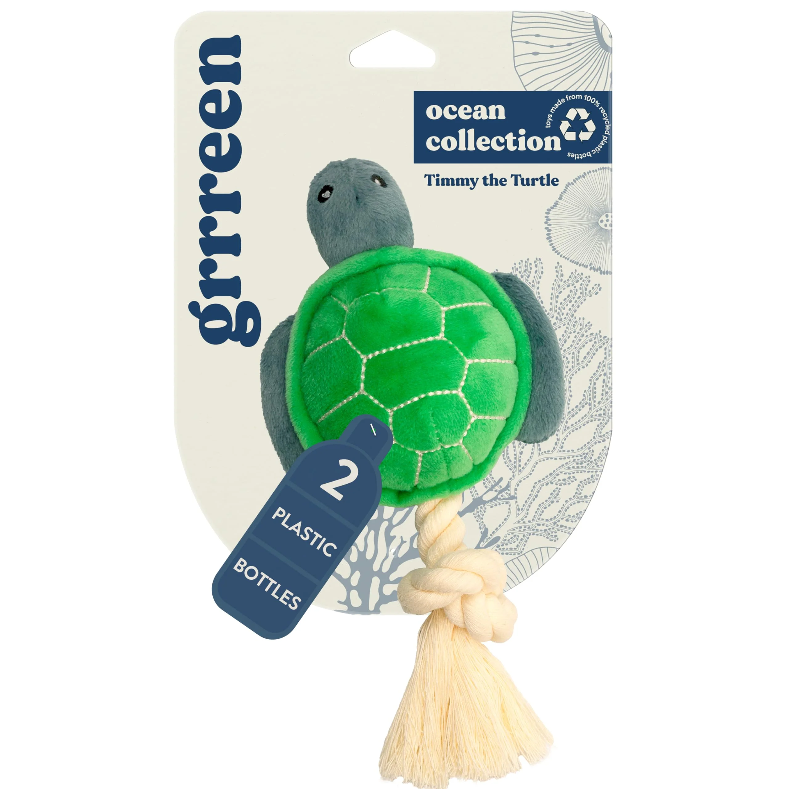 Genuine GRRREEN Timmy the Turtle Plush Dog Toy Eco-Friendly Easy-Clean Medium Toy 25-50 lbs