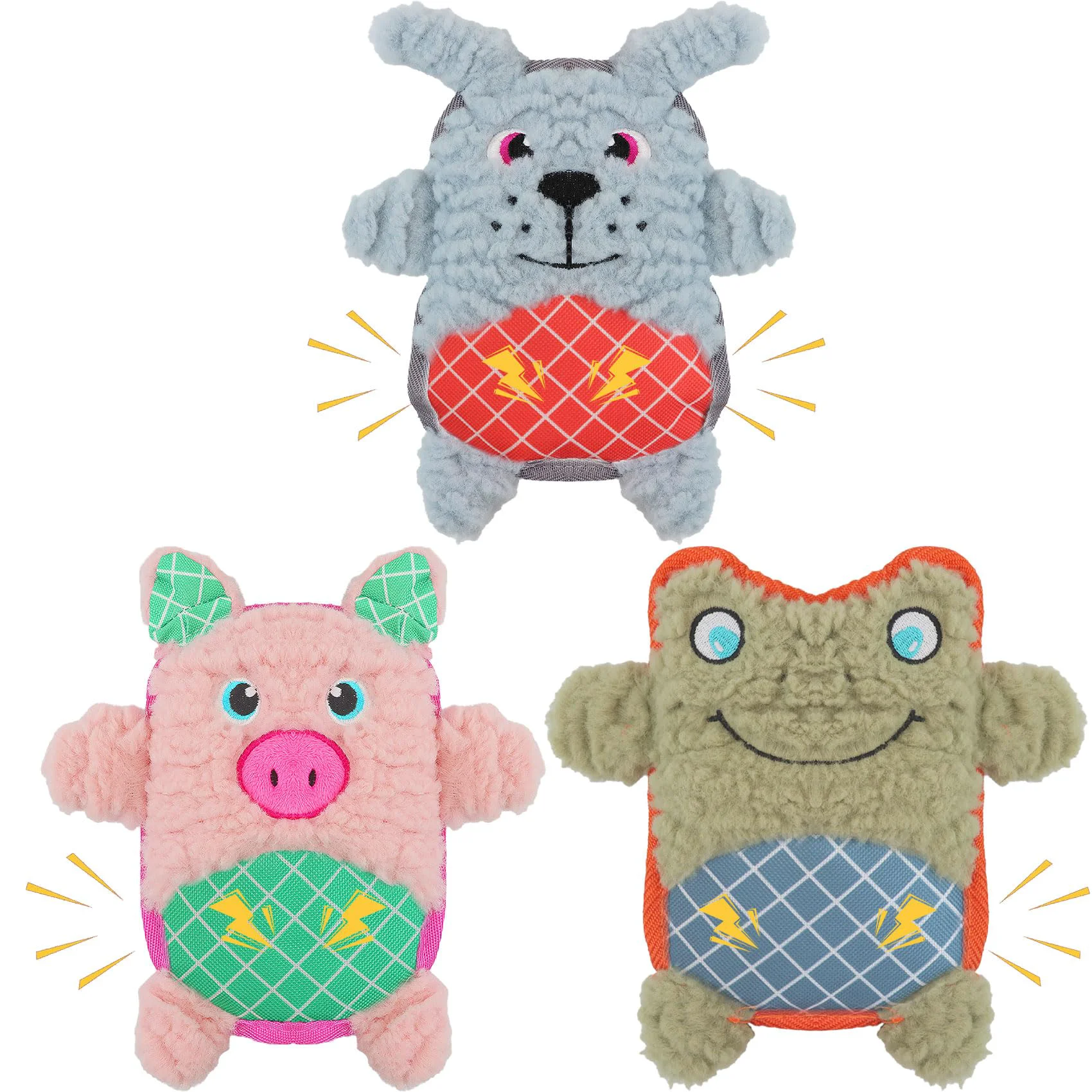 Effective belieonu Crinkle Squeaky Plush Dog Toys — No Stuffing Rope Tug Set Pink Pig Green Frog Blue Dog