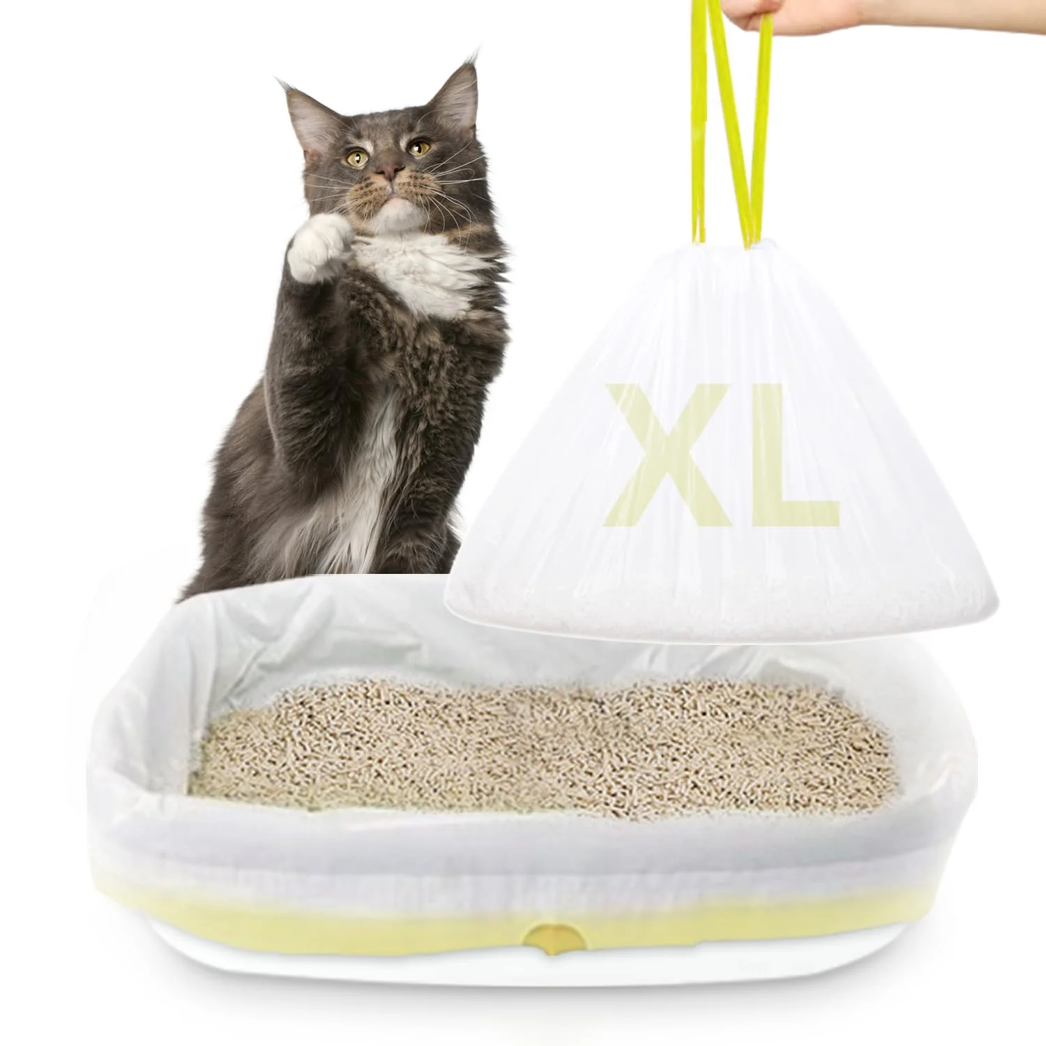 Premium Material XUEPETT 24-Pack Jumbo Cat Litter Box Liners – Tear-Resistant Drawstring Perforated Advanced
