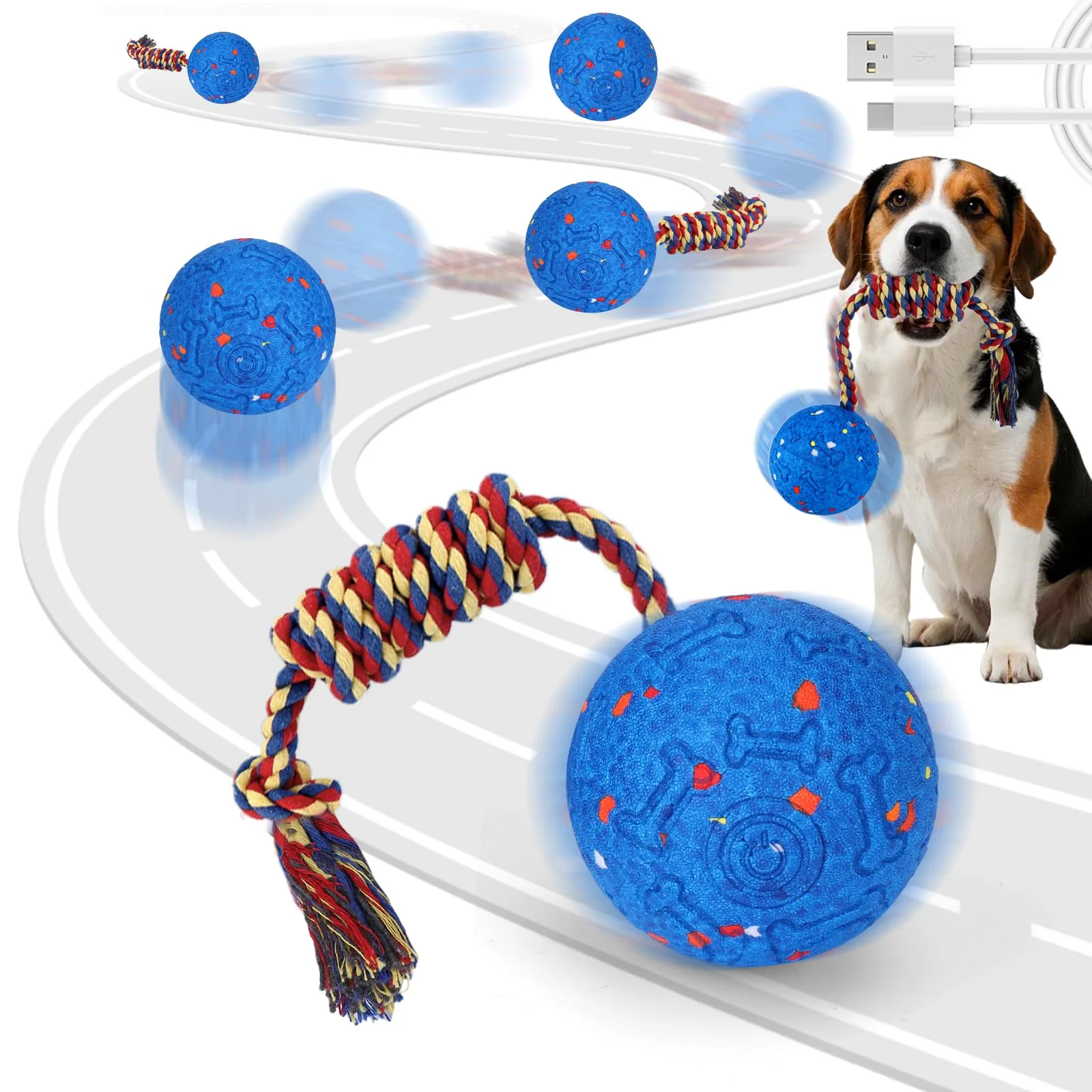 Carefully Designed Mity rain Interactive E-TPU Dog Ball with Rope – Motion Activated Toy Blue Exclusive
