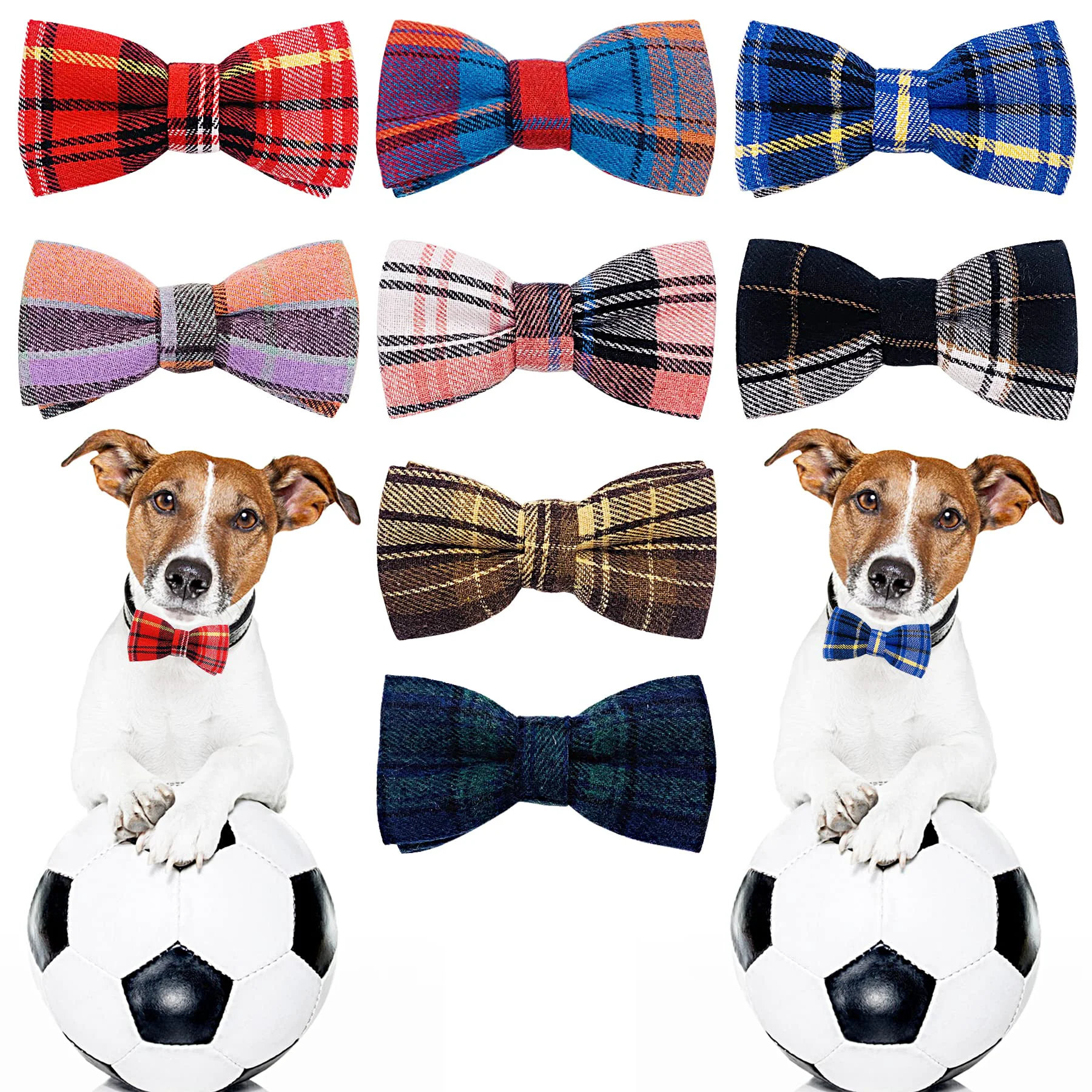 Expertly Made PET SHOW 8pc Plaid Collar Bow Ties for Small Dogs Cats – Assorted Colors Premium Material