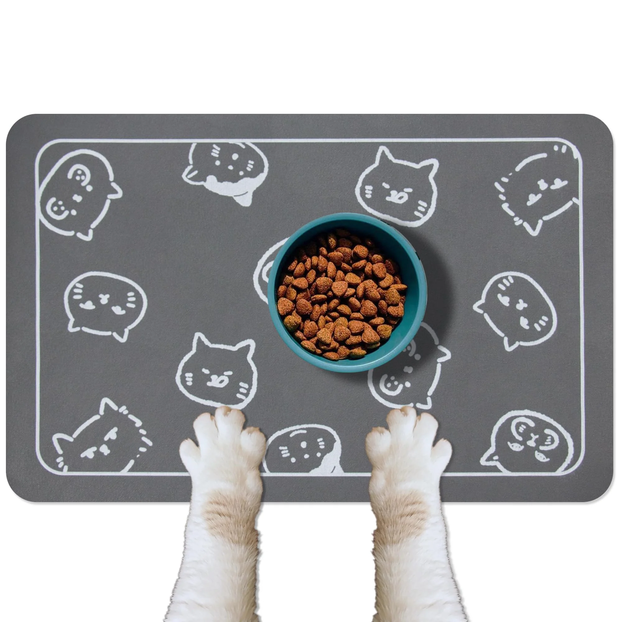 Safe YCT Cat Food and Water Mat — Non-Slip Super Absorbent Bowl Mat 24 x 16.9 in Dark Grey Expertly Made