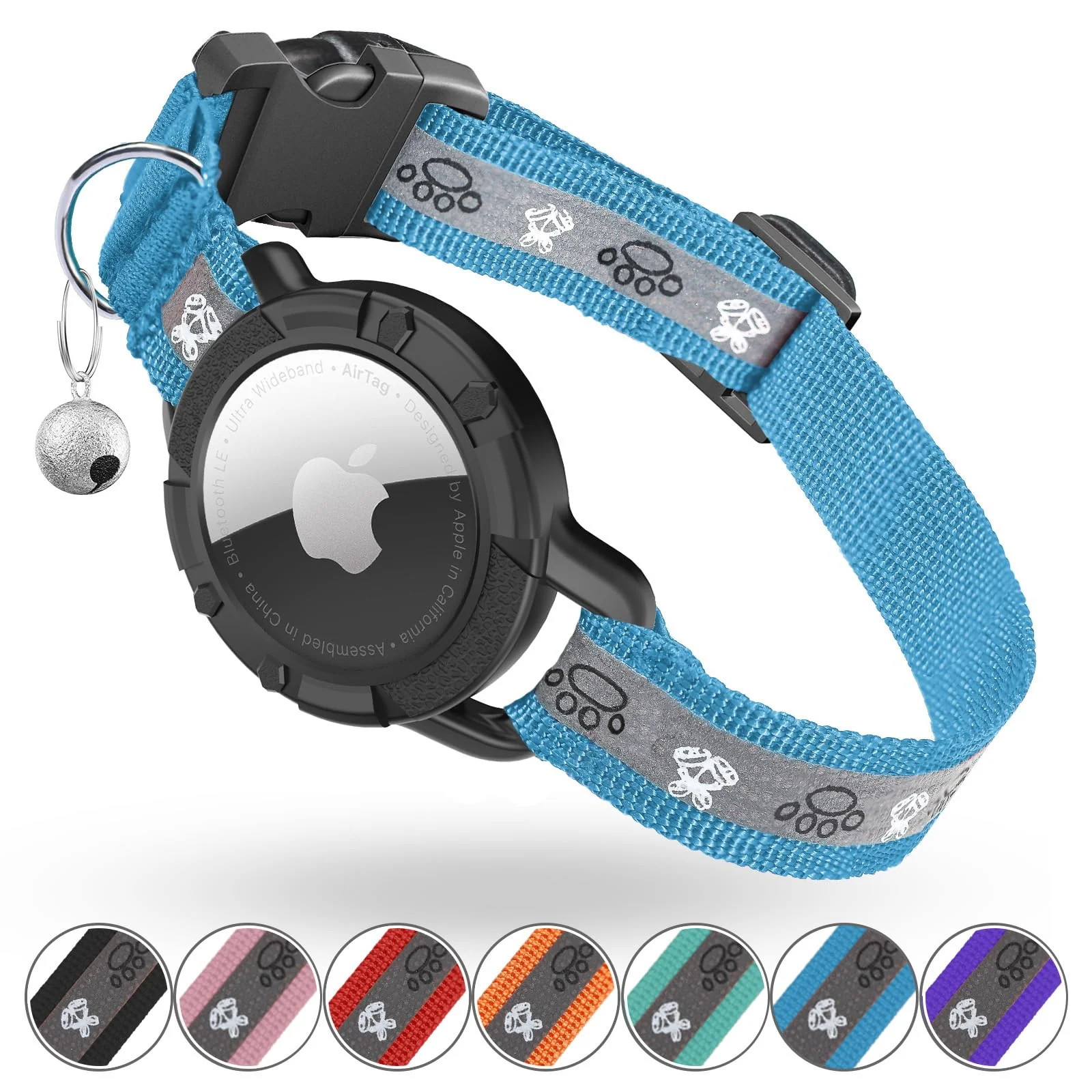 Green Odokele Reflective AirTag Cat Collar with Integrated Holder – Blue XS Carefully Designed