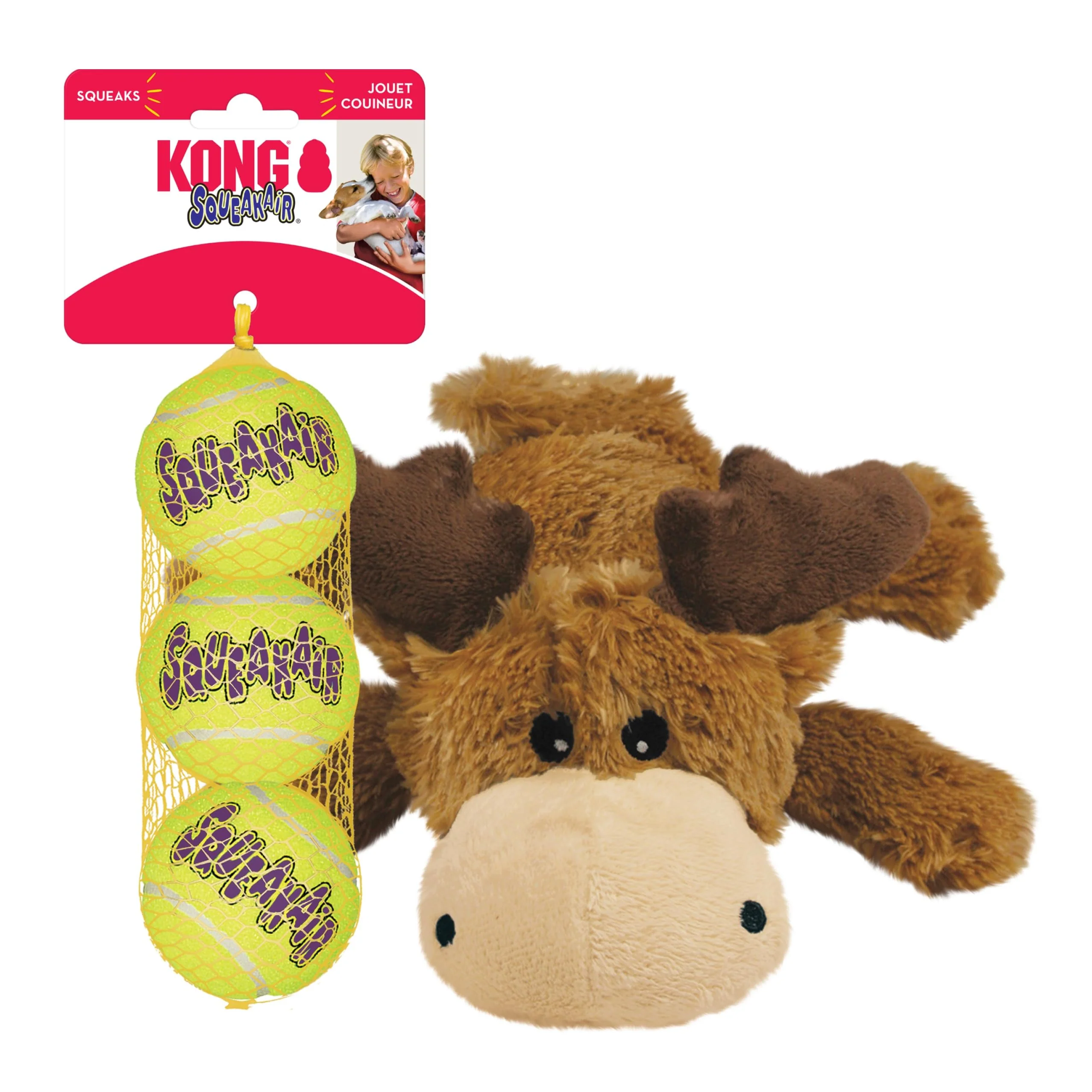 Selected KONG Cozie Marvin Moose SqueakAir Balls 3 Pack – Plush Fetch Chew Toys for Dogs Enhanced