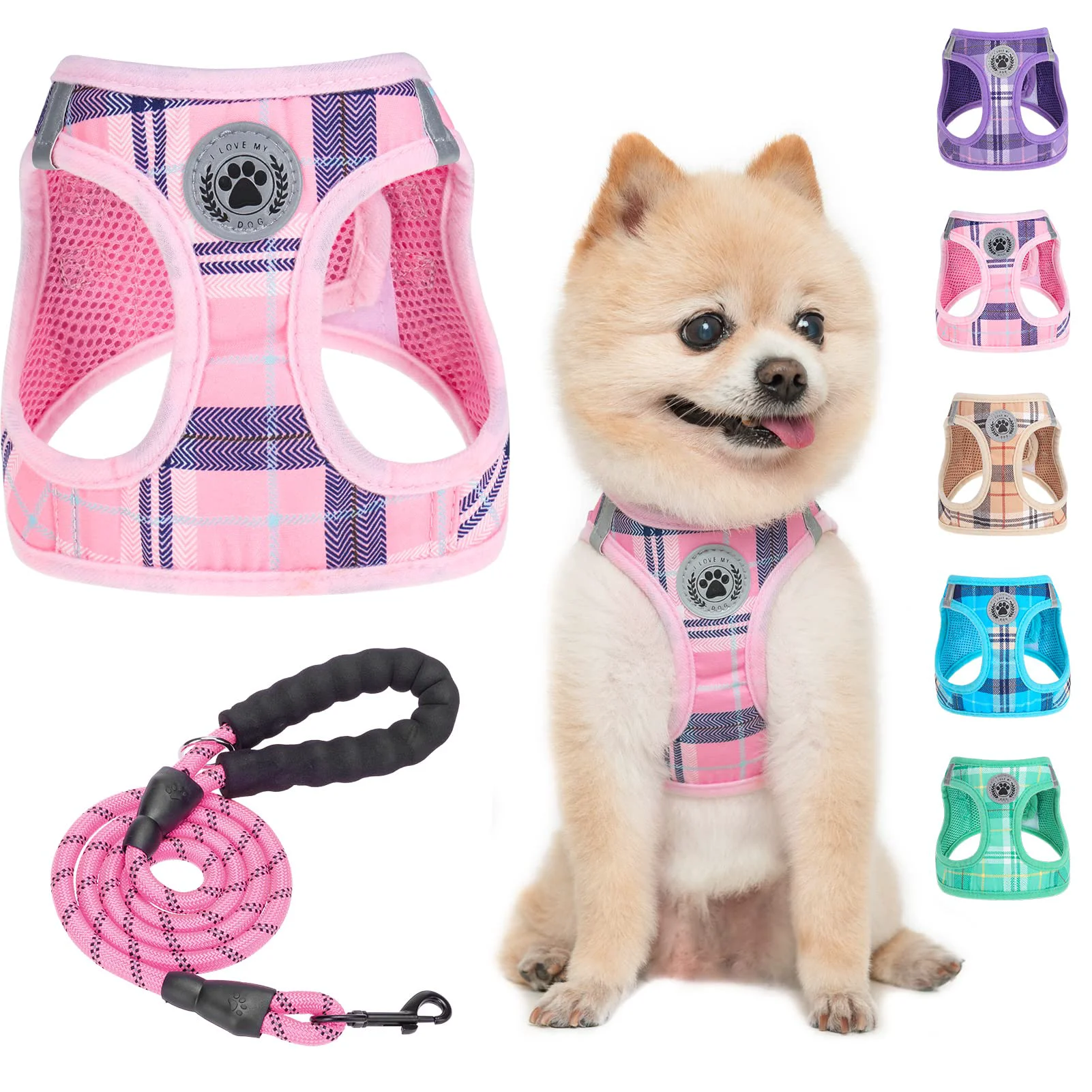 Eco-Friendly BEAUTYZOO Small Dog Harness Leash Set – No Pull No Choke Reflective Plaid Vest for XS–S Pets Exceptional