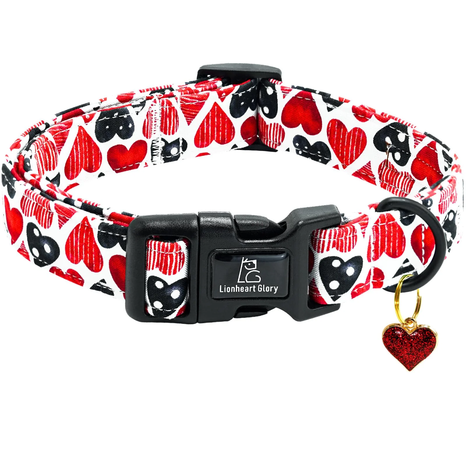 Certified Lionheart glory Valentine’s Dog Collar – Red Hearts Adjustable Durable for Large Dogs Natural