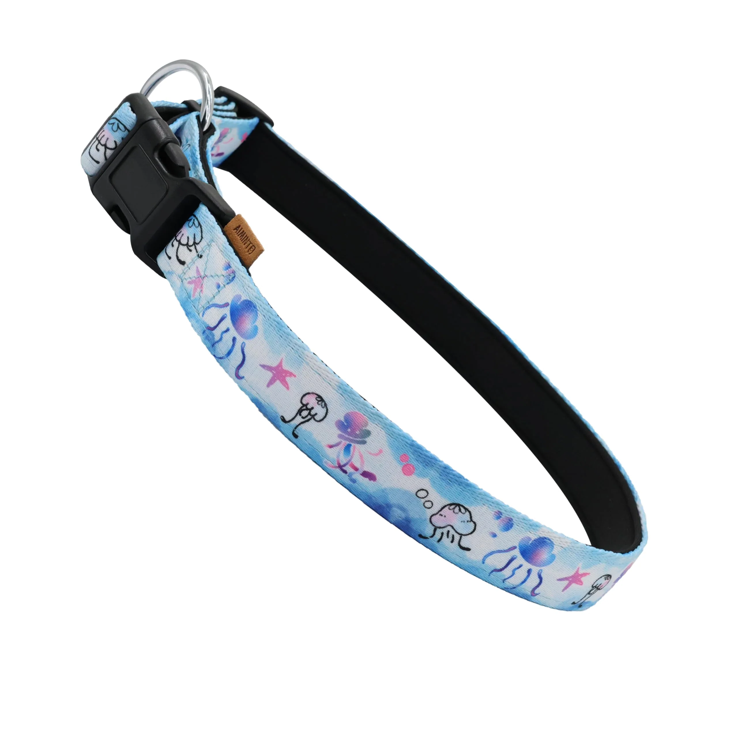 Crafted Aiminto Dog Collar – Jellyfish Ocean Pattern Neoprene Padded Adjustable with Quick-Release Buckle Ocean Blue L Neck 18-28 1 Wide Luxury