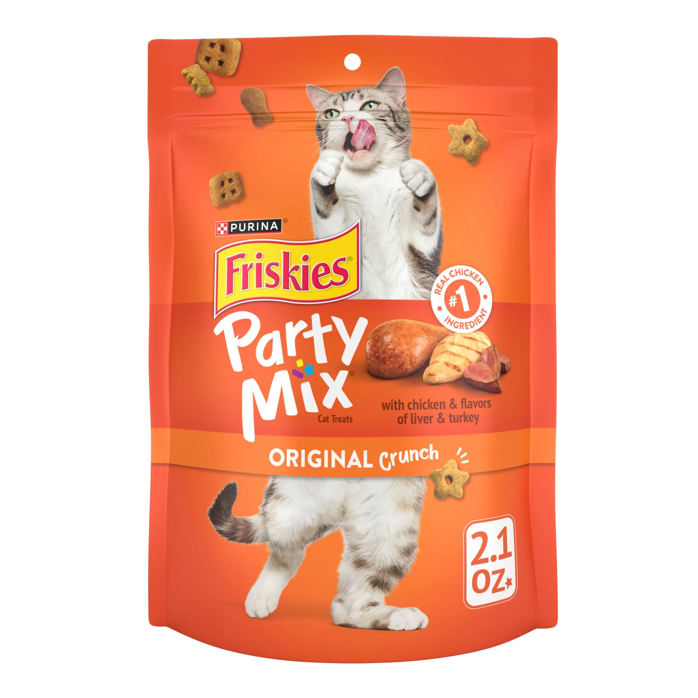 Versatile Purina Friskies Party Mix Crunch Cat Treats – Pack of 10 2.1 oz Pouches Chicken Liver Turkey Flavor Solid