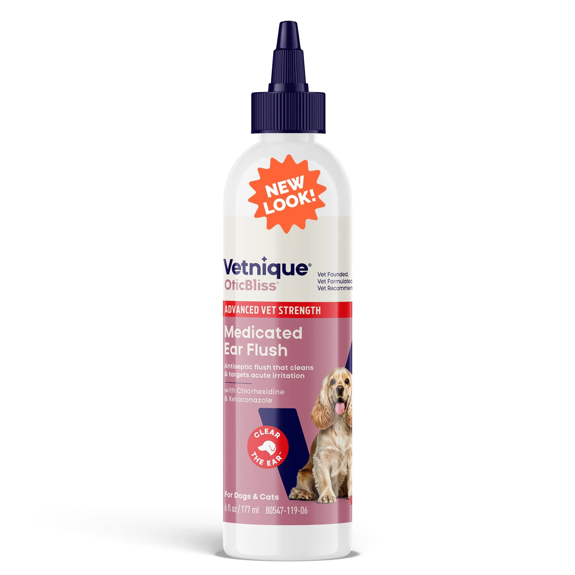 Reusable Vetnique Oticbliss Advanced Strength Medicated Ear Treatment for Dogs Cats 6oz Chlorhexidine Ketoconazole Genuine