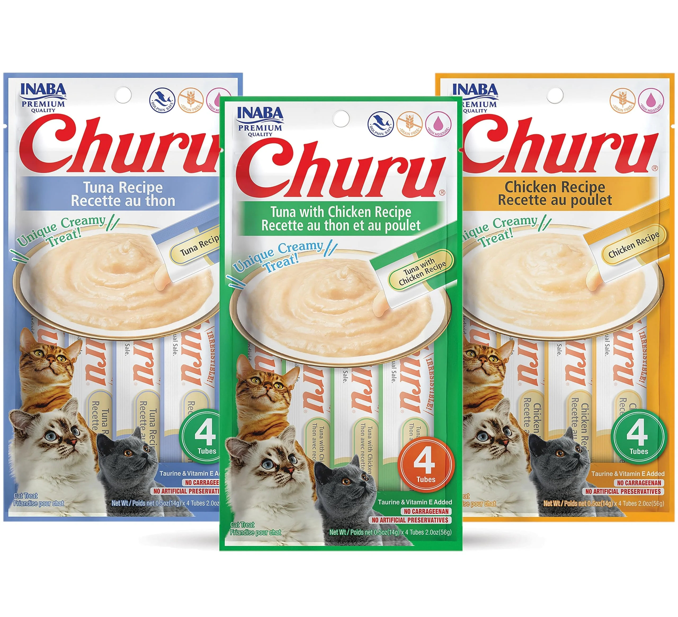Next-Generation INABA Churu Lickable Purée Natural Cat Treats Tuna Chicken — 3-Flavor Assortment 12 Tubes Contemporary
