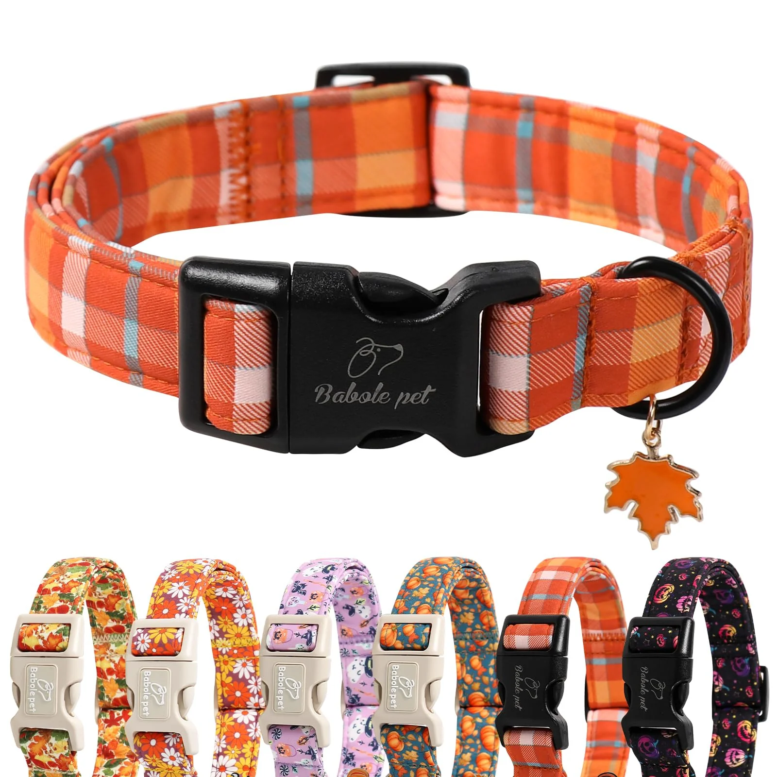 Relaxed Babole Pet Fall Dog Collar – Orange Plaid Adjustable X-Large 16-26 in Comfortable Durable Verified