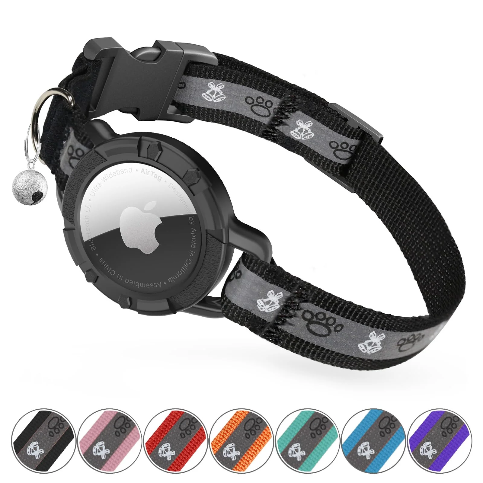 Premium Material Odokele Reflective AirTag Cat Collar with Integrated Holder XS Black World-Class