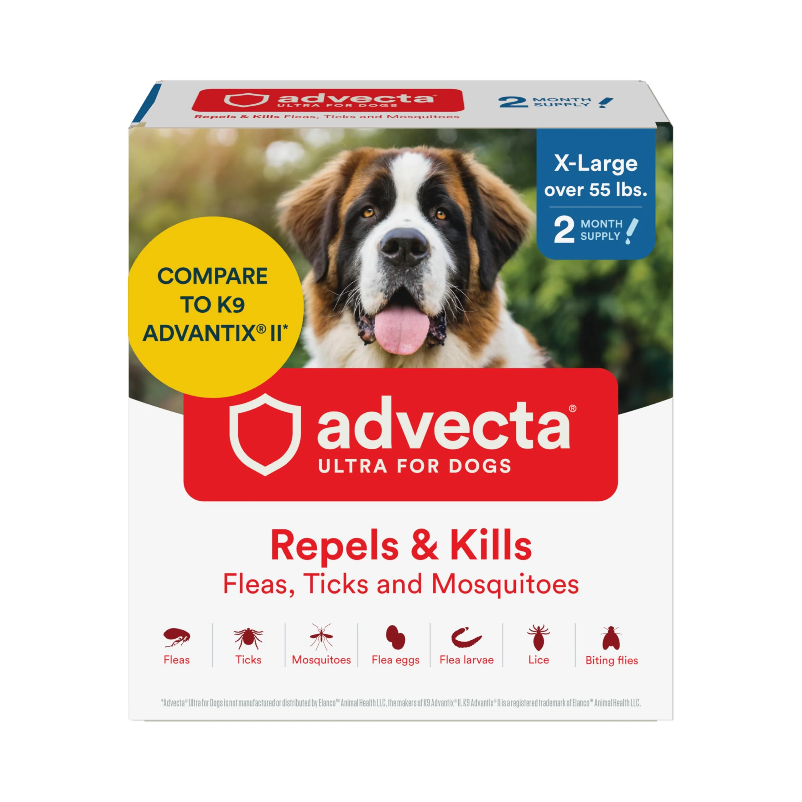 Traditional Advecta Ultra Flea Tick Prevention for Extra Large Dogs Waterproof Topical Drops 2 Month Supply Durable