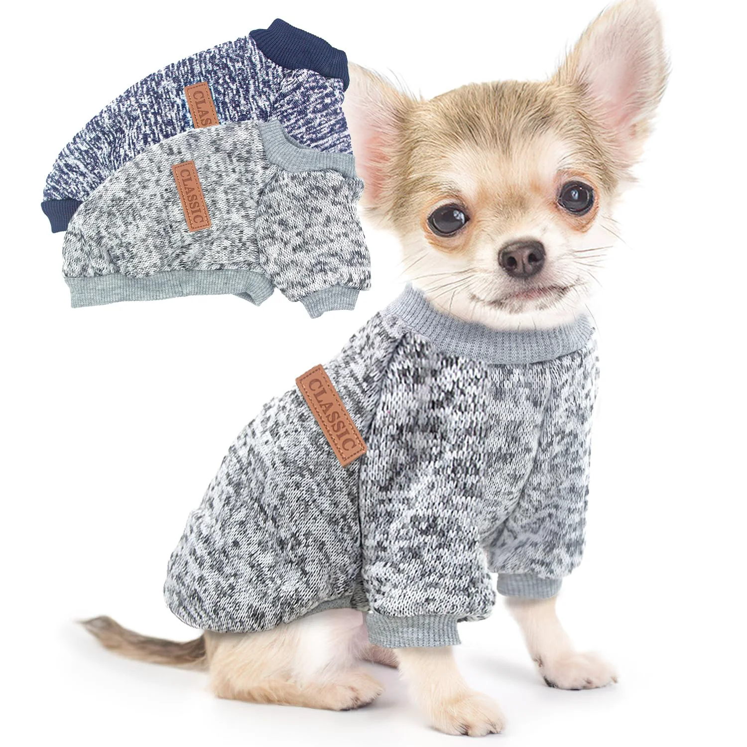 Consistent 2 Pieces Dog Sweaters for Small Dogs – Winter Fleece Knit Set in Gray Navy User-Friendly