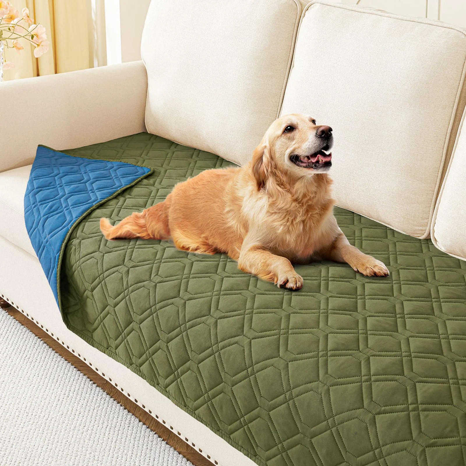 Enhanced hyha Waterproof Dog Bed Blanket – Dual-Sided 30×70 in Green Navy Practical