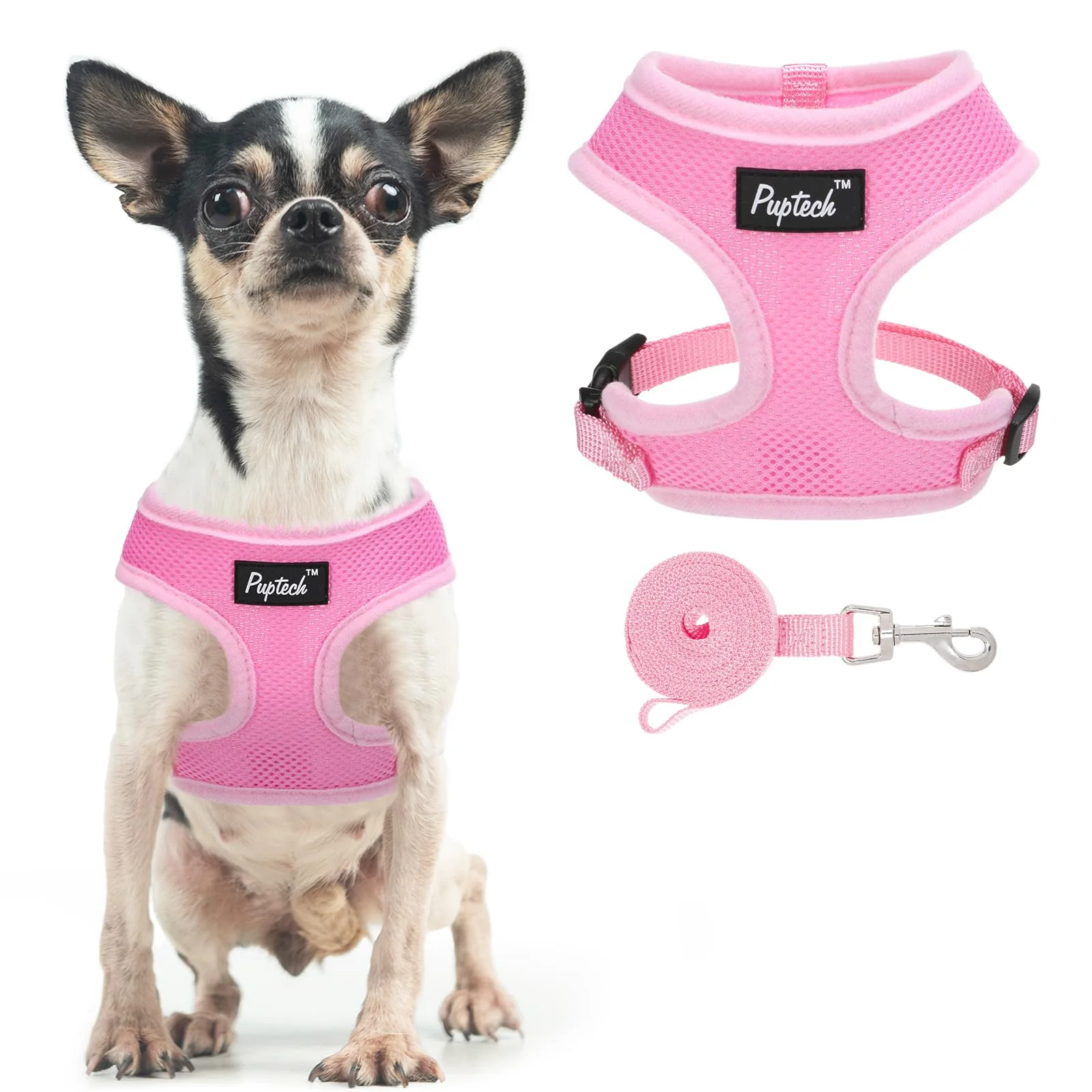 Consistent PUPTECK Soft Mesh Harness Leash Set – Pink XS No-Pull Padded Vest Powerful