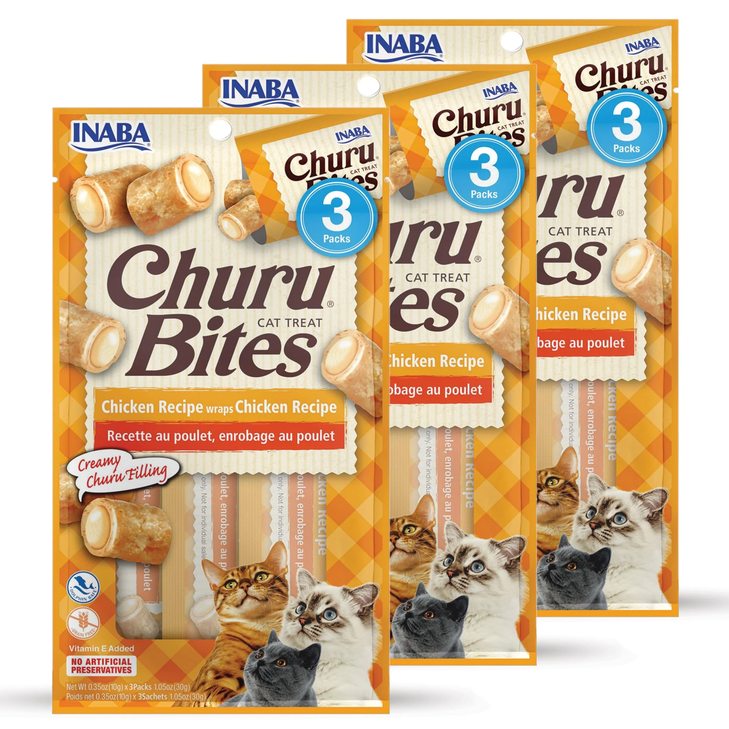 Traditional INABA Churu Bites for Cats — Soft Baked Chicken Churu Filled Treats with Green Tea Extract Powerful