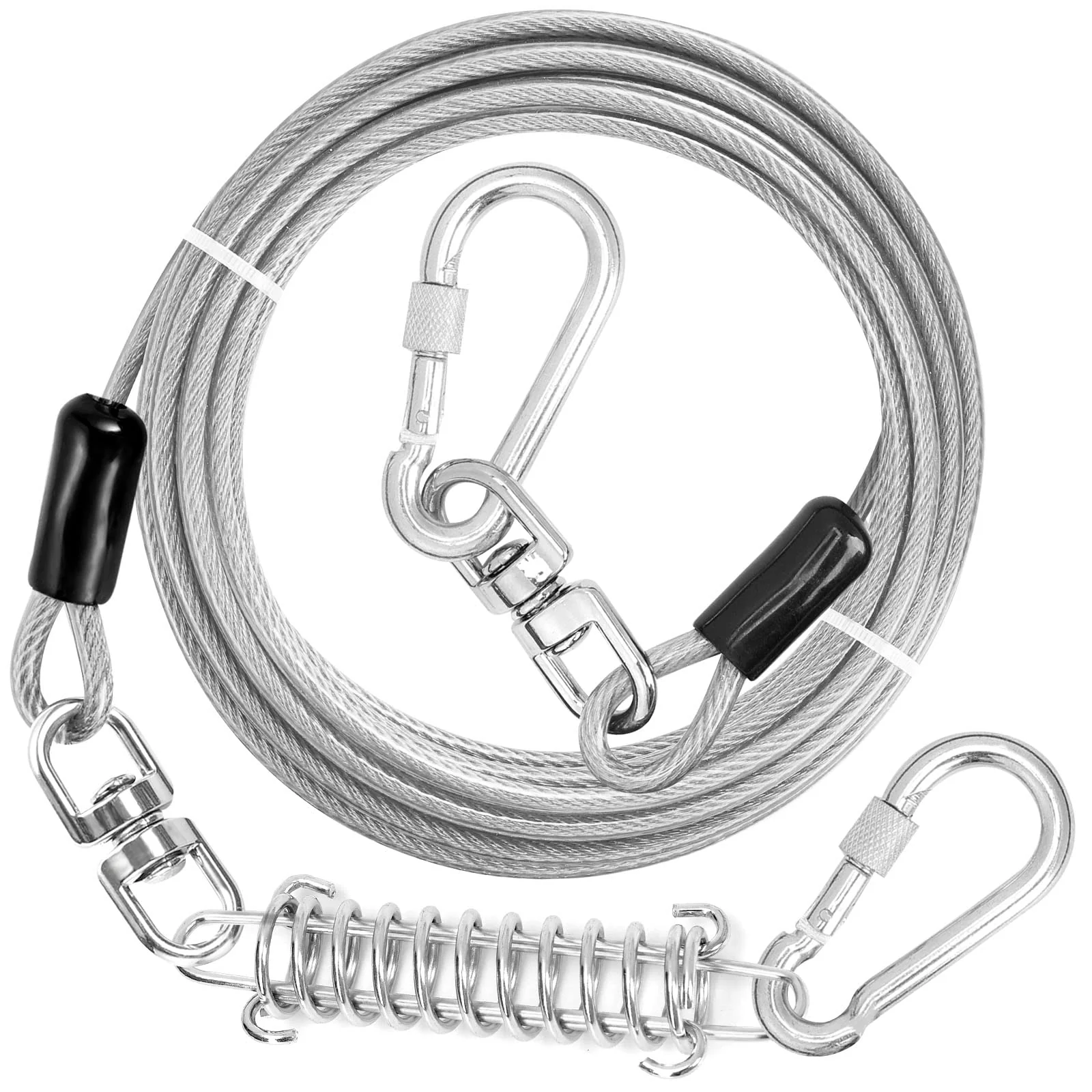 Stylish jenico Dog Tie Out Cable – Heavy Duty 15–150 ft Runner with Swivel Hook Shock Spring Up to 500 lbs Certified