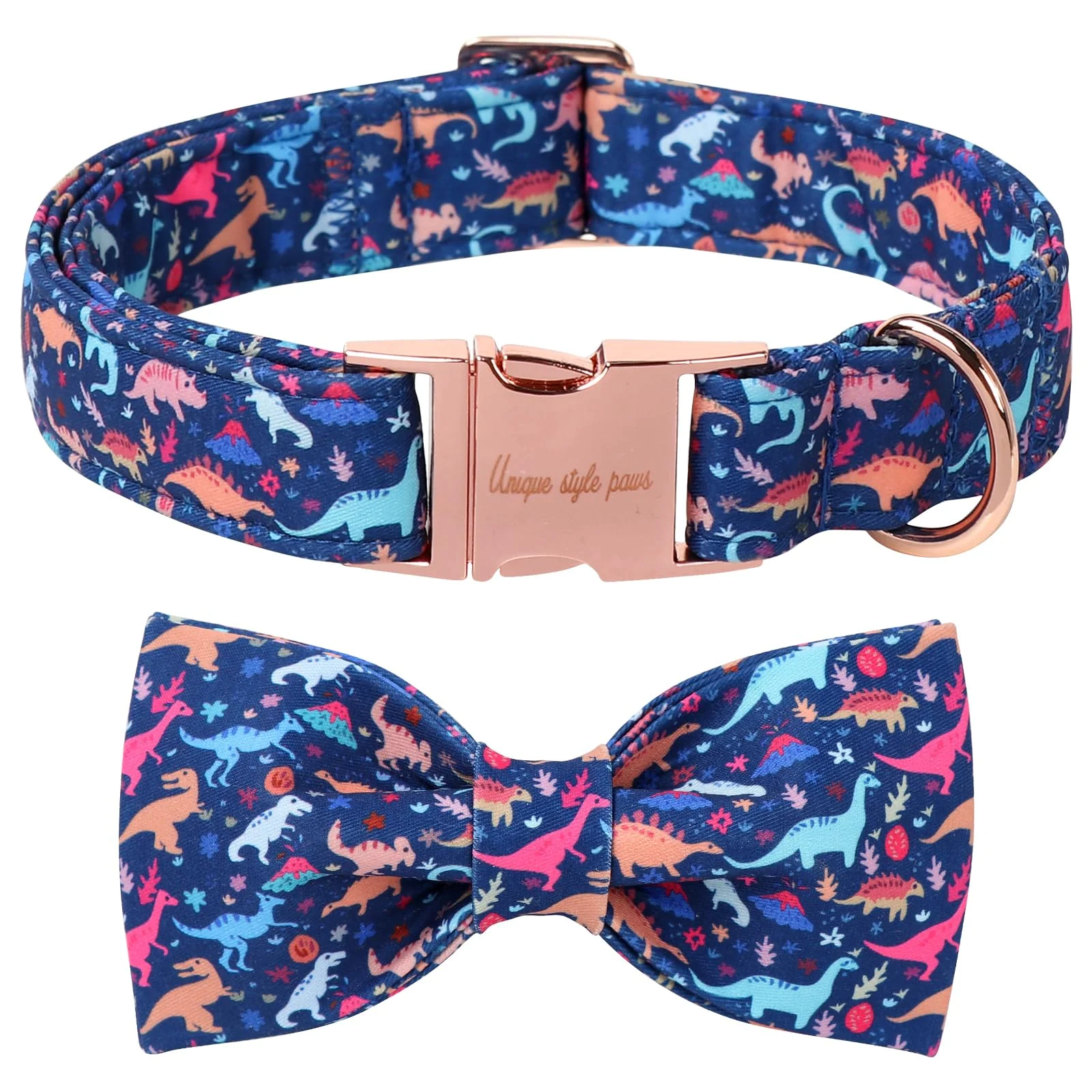 Professional Unique Style Paws Cartoon Dog Collar with Bow — Spring Summer Adjustable Collar with Flower Dinosaur Park Theme for All Dogs First-Class