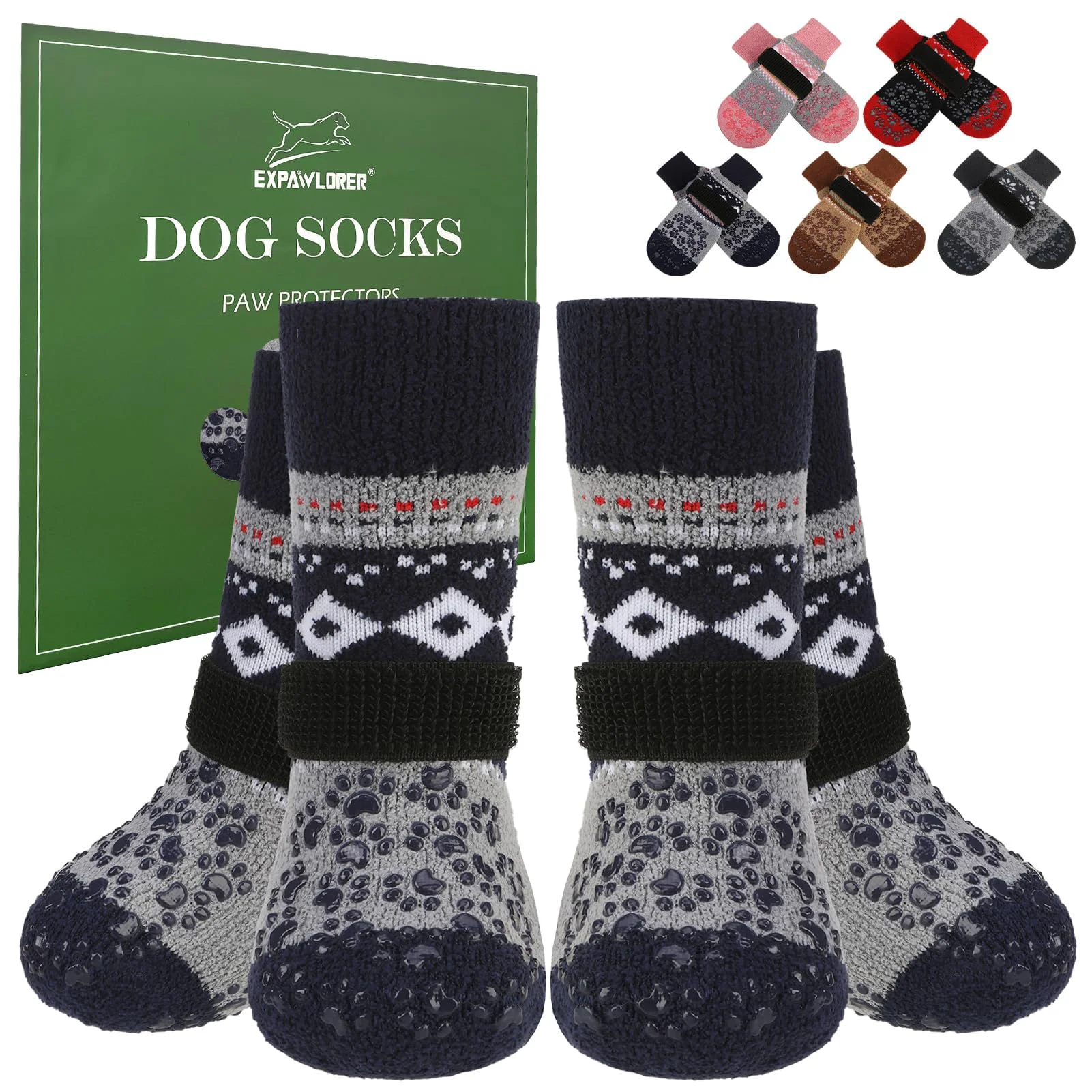 Exclusive EXPAWLORER Anti Slip Dog Socks – Soft Paw Boots for All Sizes Navy M Proven