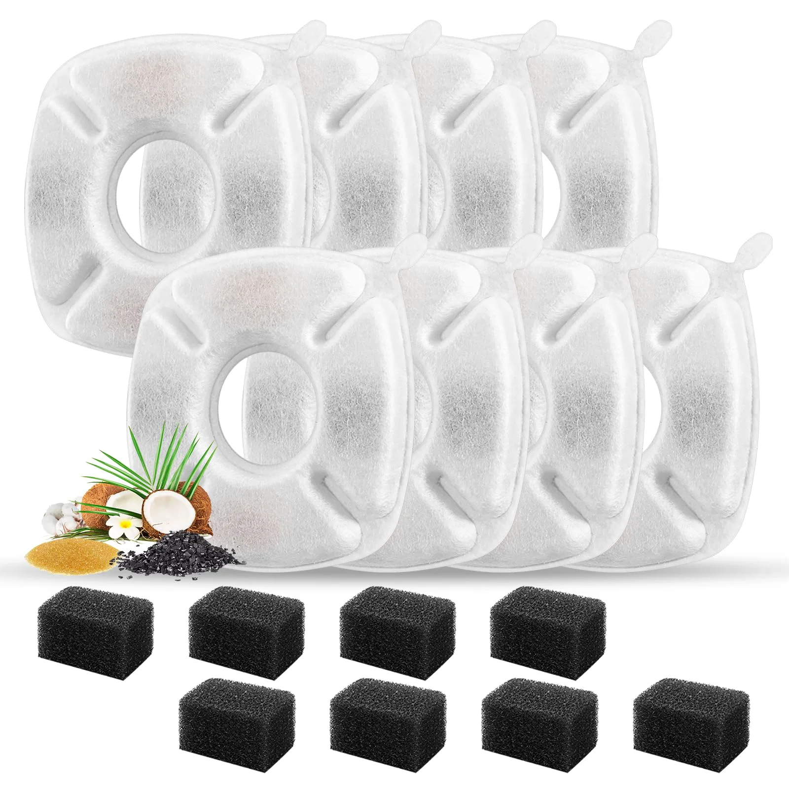 Crafted Porens 16 Pcs Cat Fountain Filters – 8 Pack with 8 Pre-Filter Sponges for 95oz 2.8L Automatic Pet Fountain Official