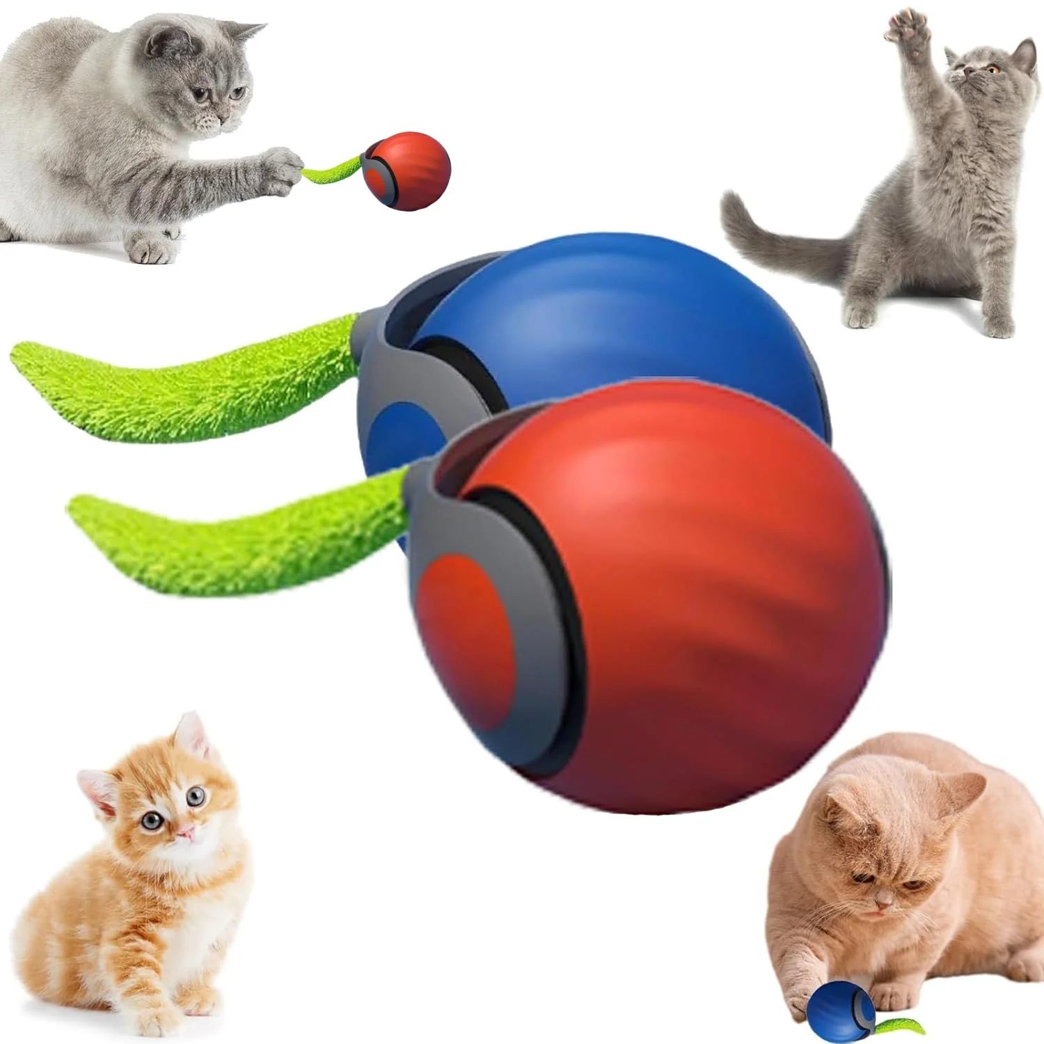 Minimalist GSHLGAO Smart Interactive Cat Toy – 2025 New Generation Indoor Ball with Tail Blue Orange Trendy