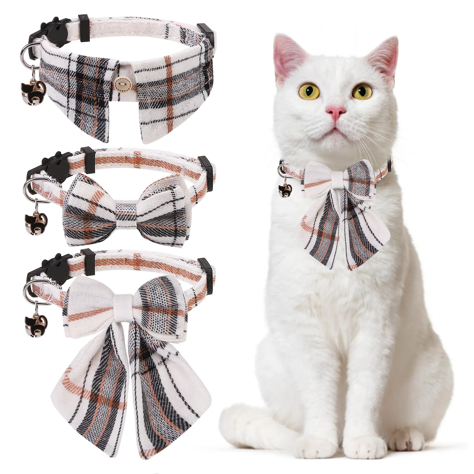 Exceptional DILLYBUD Cat Collar with Bells Breakaway – 3-Pack Adjustable Plaid Bow Shirt Collars Quality