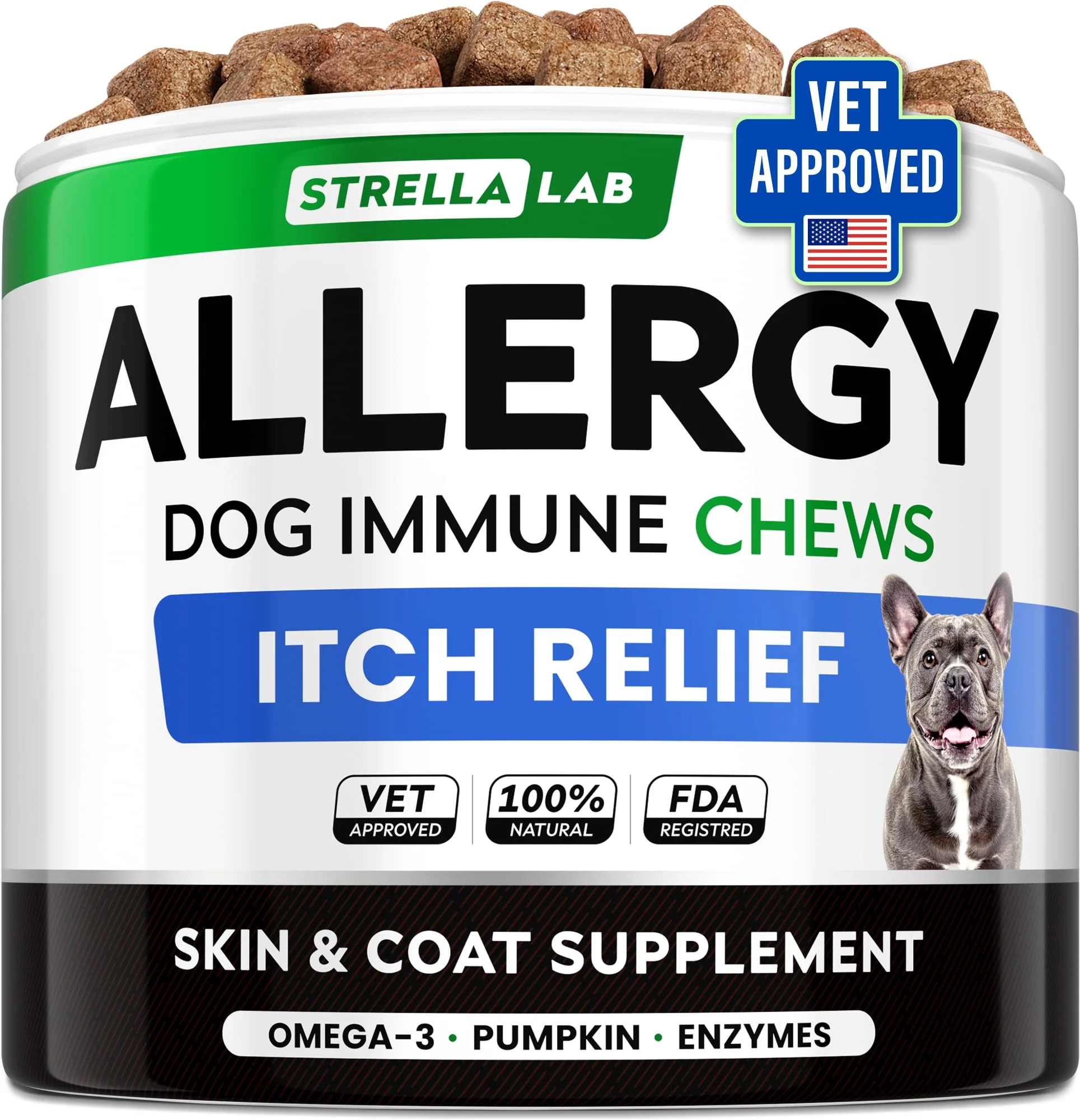 Fine STRELLALAB Dog Allergy Relief Anti-Itch Chews with Omega-3 Made in USA – 60 Ct Lightweight