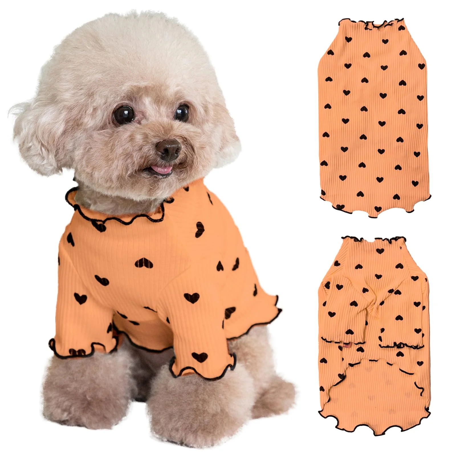 Contemporary Yaopelky Heart Print Shirt for Small Dogs Cats – Breathable Stretchy Long-Sleeve Outfit Orange Large First-Class