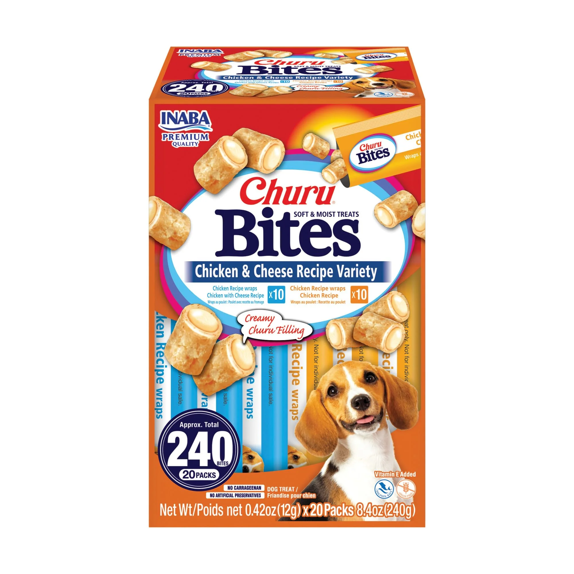 Authentic INABA Churu Bites for Dogs — Soft Chewy Treats with Vitamin E 20 Tubes Chicken Cheese Smart