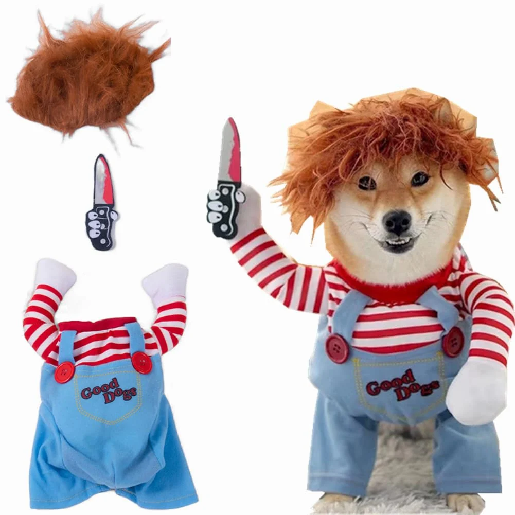 Superior NXqilixiang Pet Deadly Doll Chucky Dog Costume — Adjustable Easy-Clean Halloween Cosplay Elegant