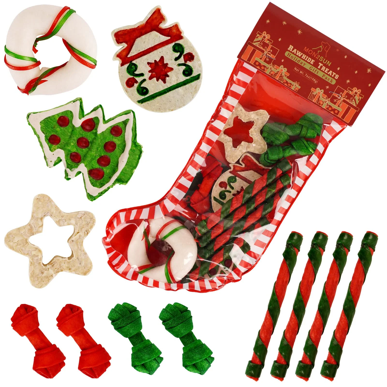 Refined MON2SUN 12 Count Christmas Treats for Small Dogs – Rawhide Stocking Set Versatile