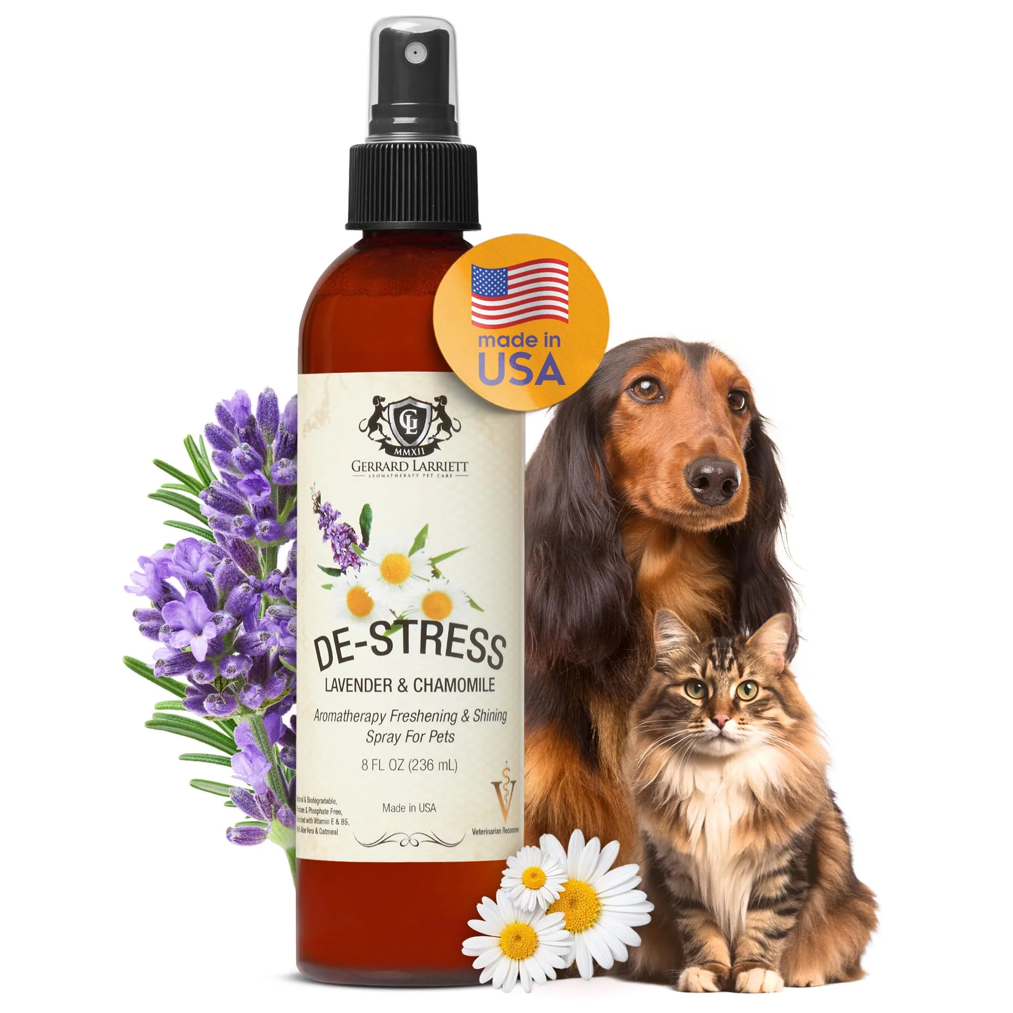 Recyclable Gerrard Larriett Dog Perfume Spray – Long-Lasting Chamomile Lavender 8 oz Certified