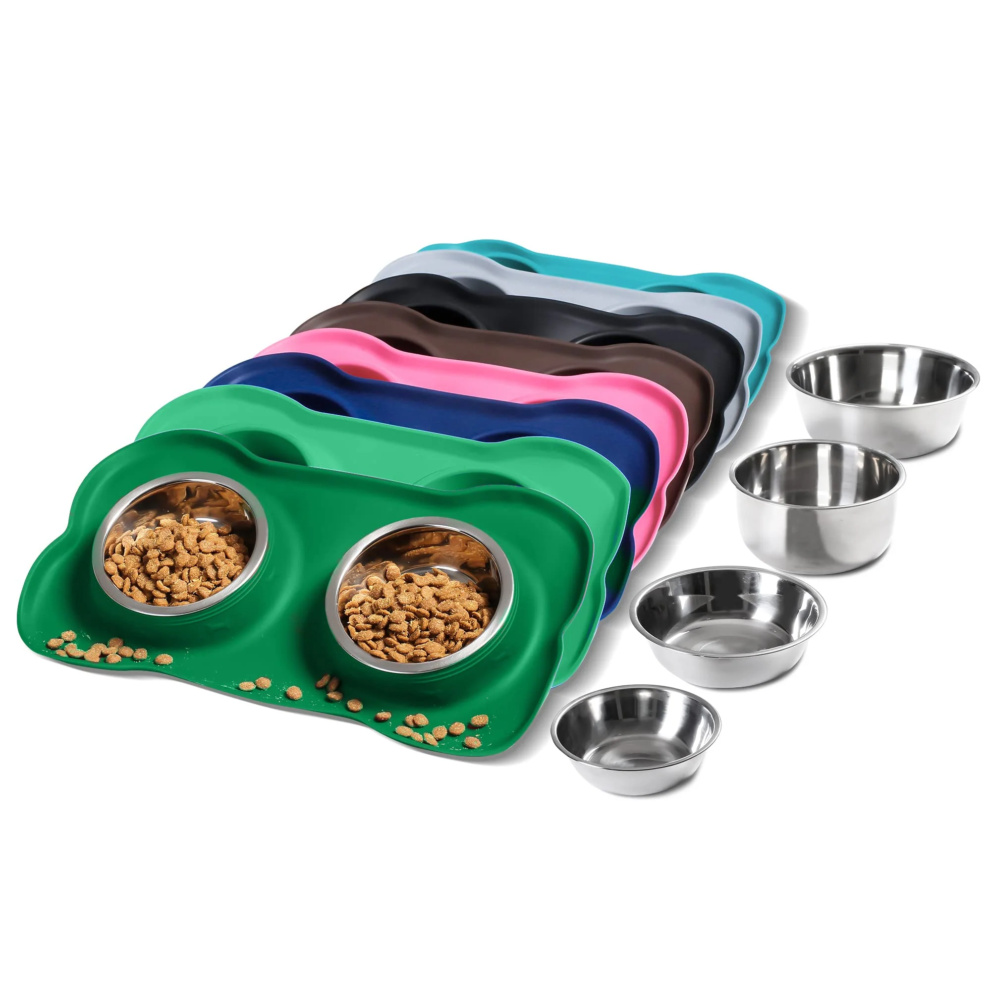 Smooth Hubulk 2-Pack Stainless Steel Dog Bowls with No-Spill Mat – Hunter Green Reusable