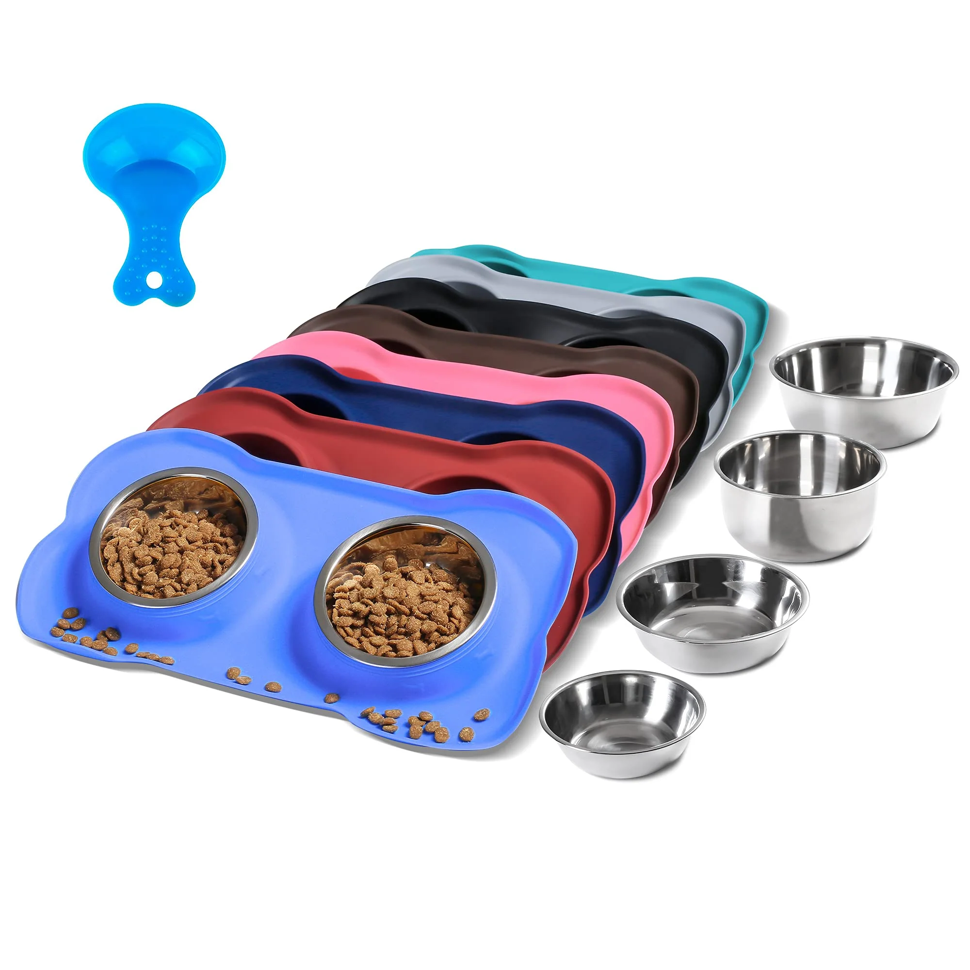 Stylish Hubulk Pet Dog Bowls – Stainless Steel No-Spill Mat Scoop Blue Excellent