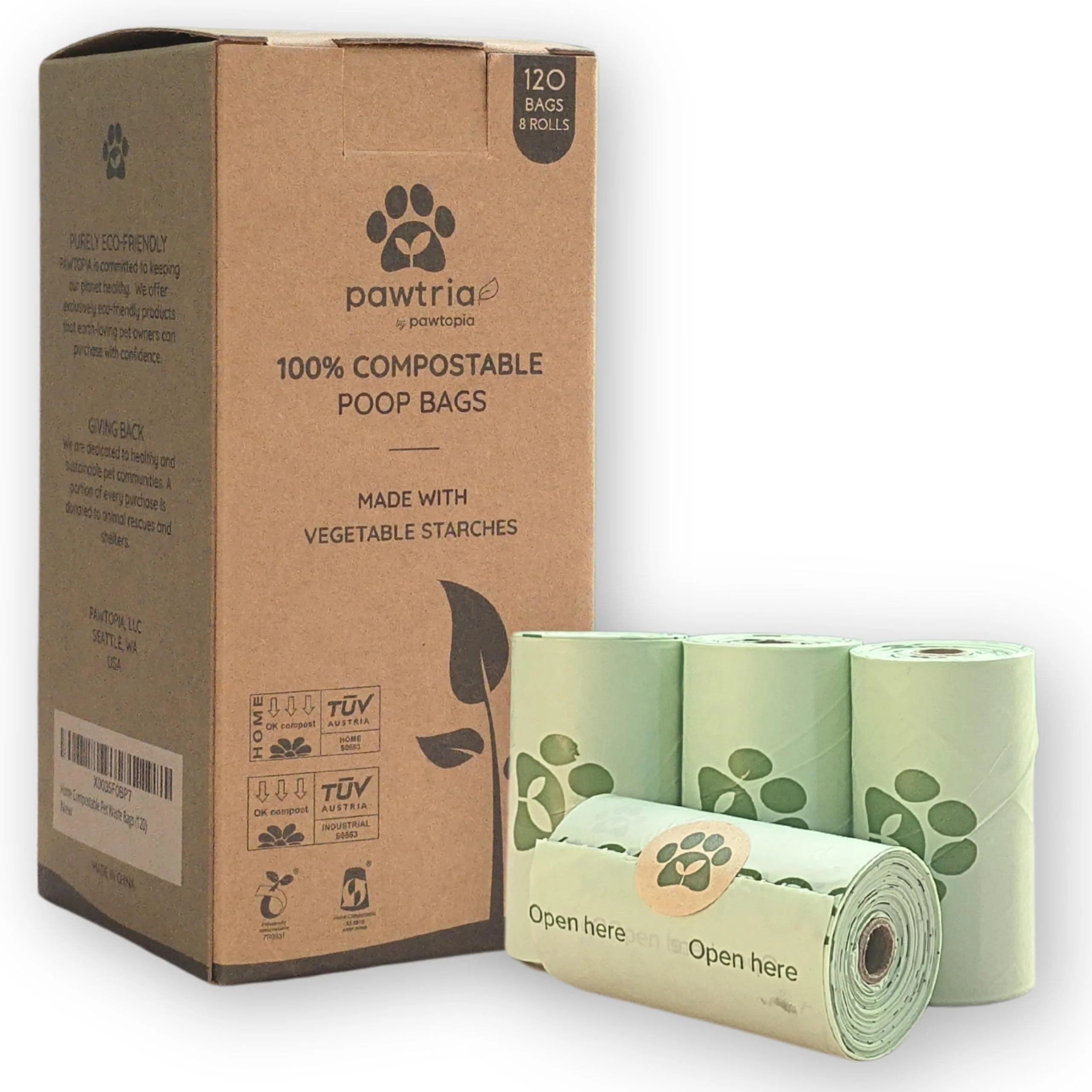 Convenient Pawtria Home Compostable Dog Poop Bags 120 – Leakproof Easy-Open Zero-Waste Detailed