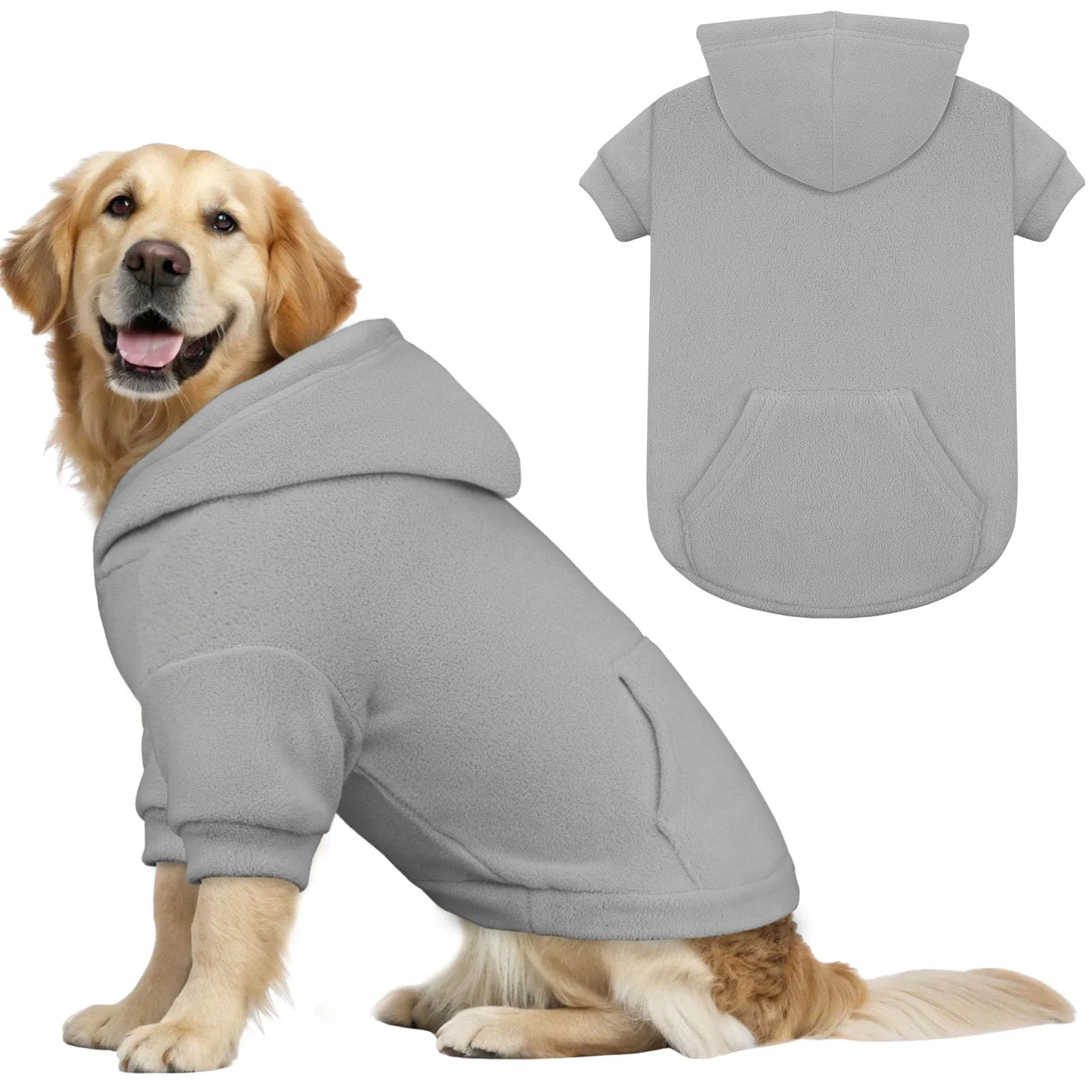 Environmentally Friendly Waoduld Dog Hoodie for Large Dogs Grey XL – Warm Fleece Sweatshirt with Pocket Leash Hole Responsible