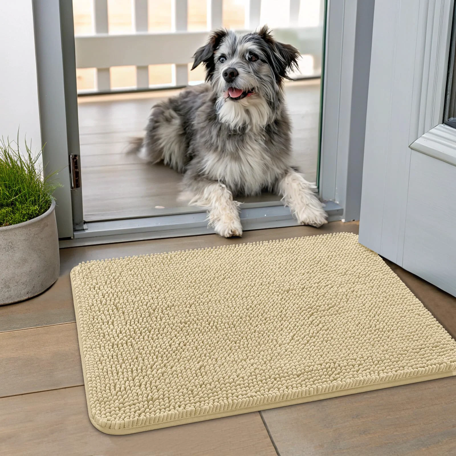 Relaxed Smiry Dog Door Mat for Muddy Paws 24×16 – Absorbs Moisture Dirt Non-Slip Indoor Doormat Breathable