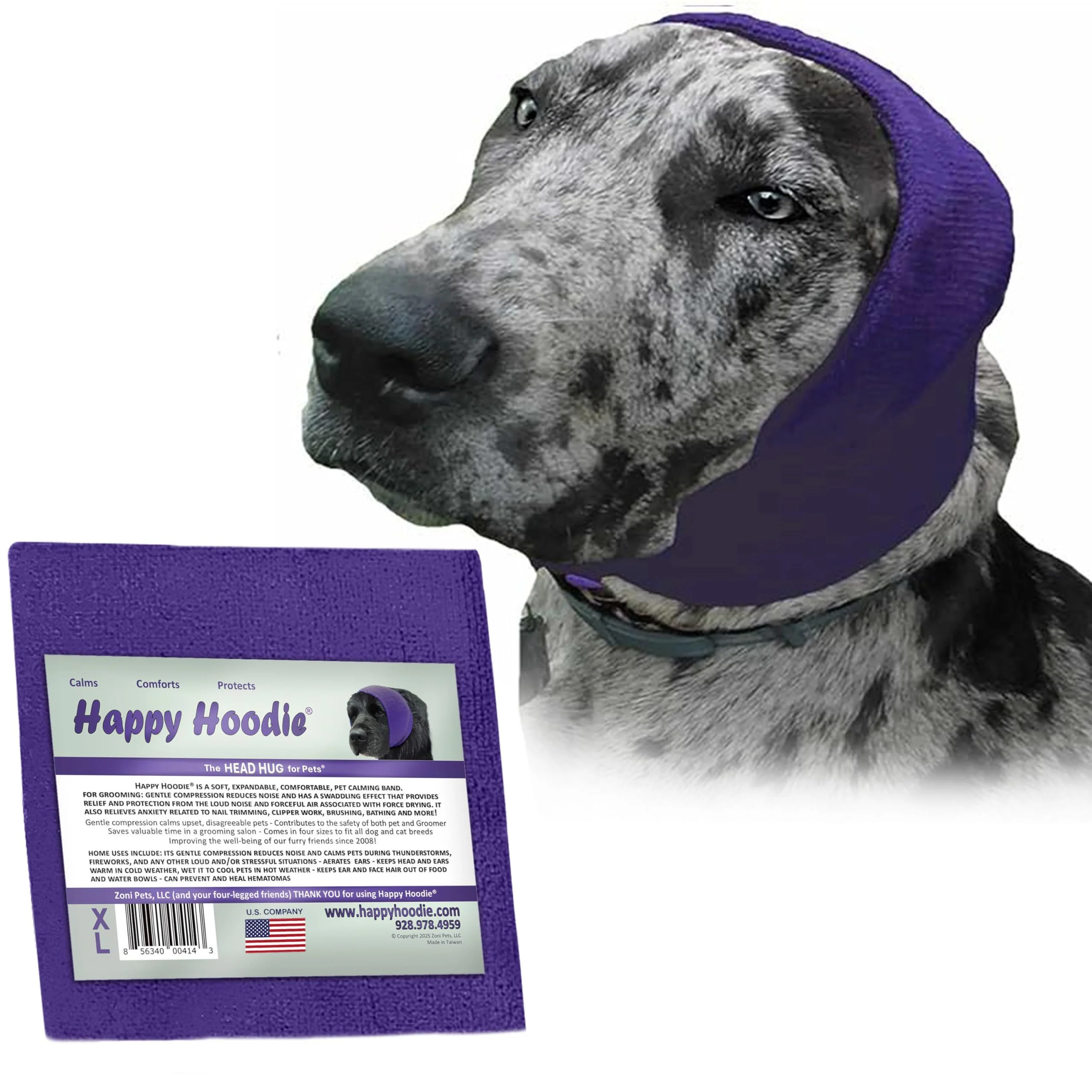 Enhanced Happy Hoodie – Calming Band for Dogs Cats by ZONI PETS Anxiety Relief Noise Protection X-Large Purple Prestigious