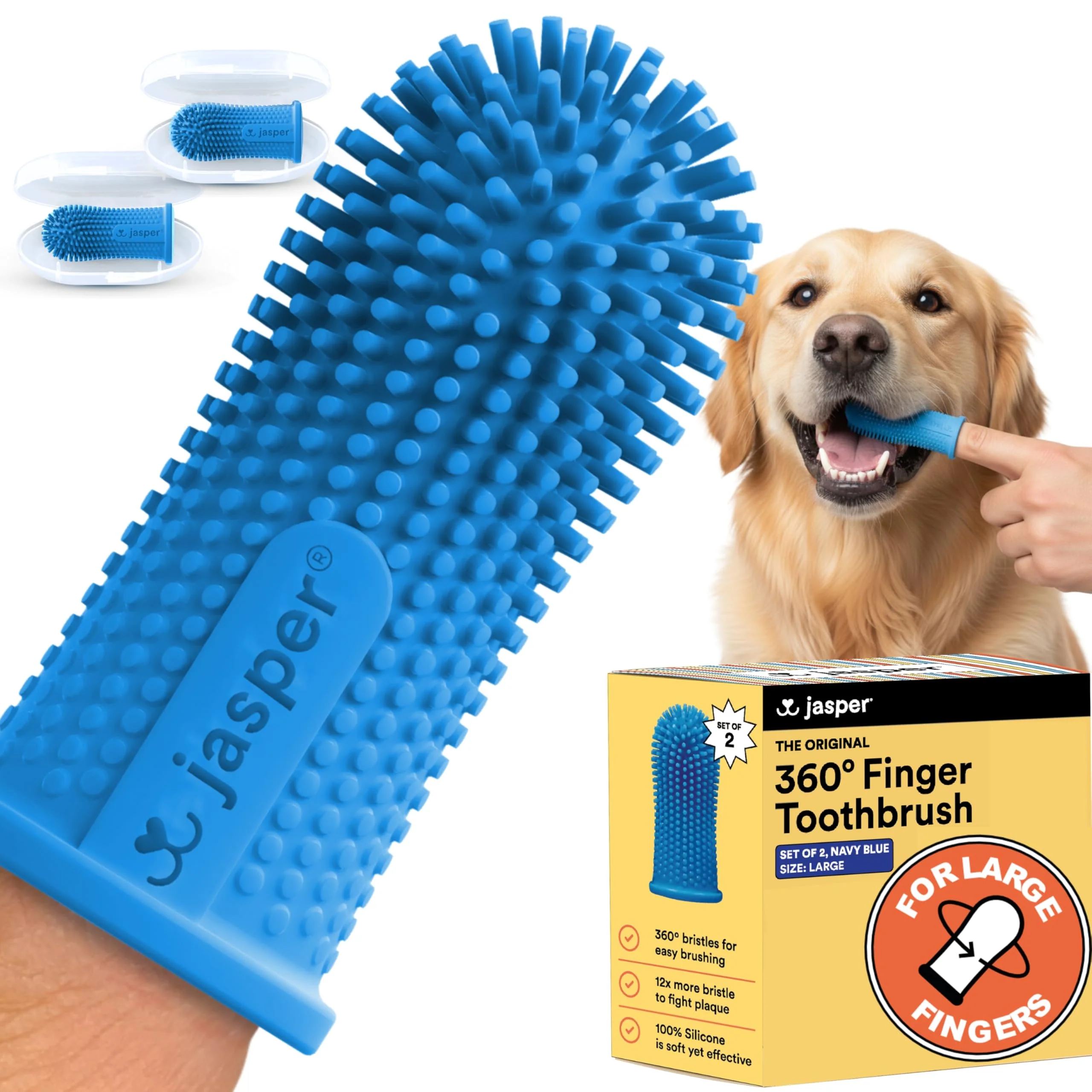 Pure Jasper Large Dog Toothbrush 360° Brushing Kit – Navy Blue 2-Pack Top-Quality