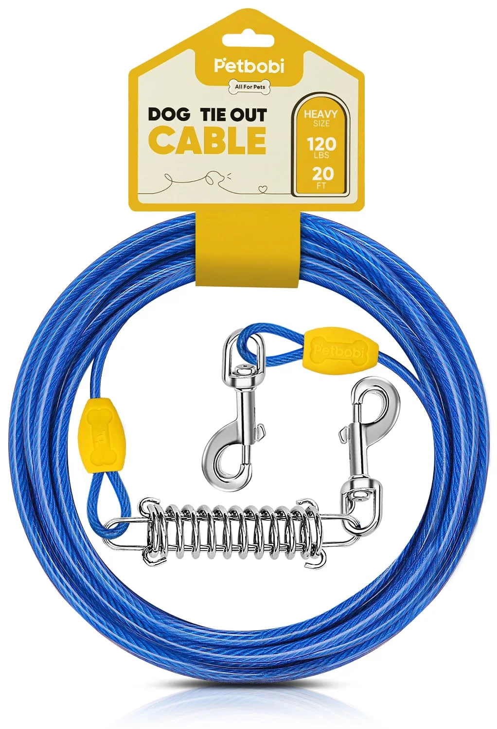 Natural Petbobi 20ft Dog Tie-Out Cable – Heavy-Duty Lead Up to 120 lbs with Shock Spring 360-Degree Swivel World-Class