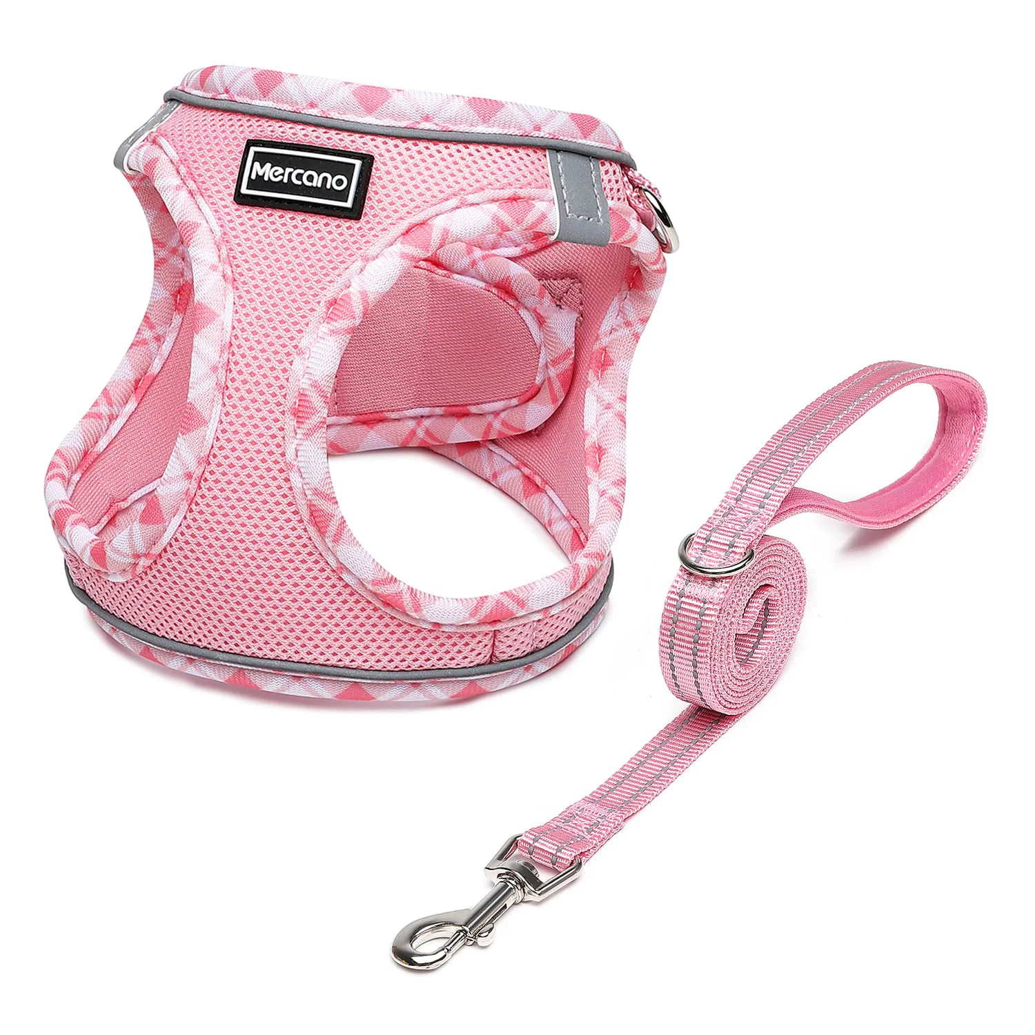 Casual Mercano Soft Mesh Dog Harness and Leash Set – No-Choke Step-In Reflective Lightweight for Small Dogs Cats Pink M Certified