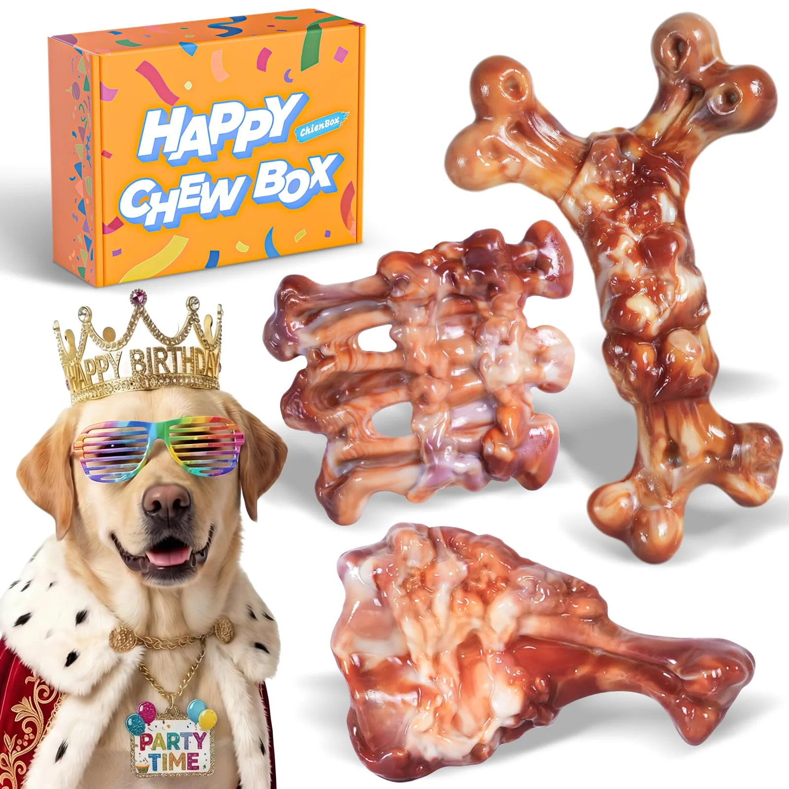 Prestigious ChienBox 3-Pack Indestructible Chew Toys for Aggressive Chewers Bacon Flavor Easy-to-Use