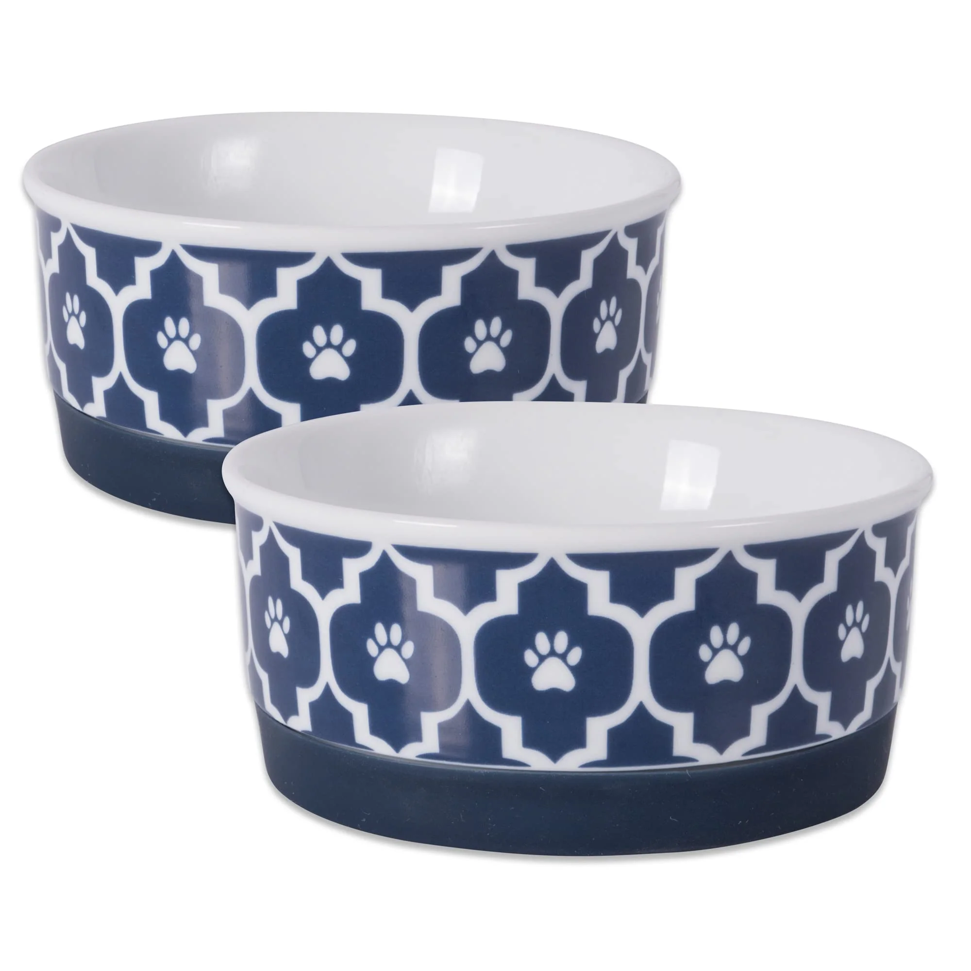 Soft Bone Dry Lattice Collection Small Pet Bowls – Nautical Blue 2-Pack 4.25 x 2 in Non-Skid Ceramic Original