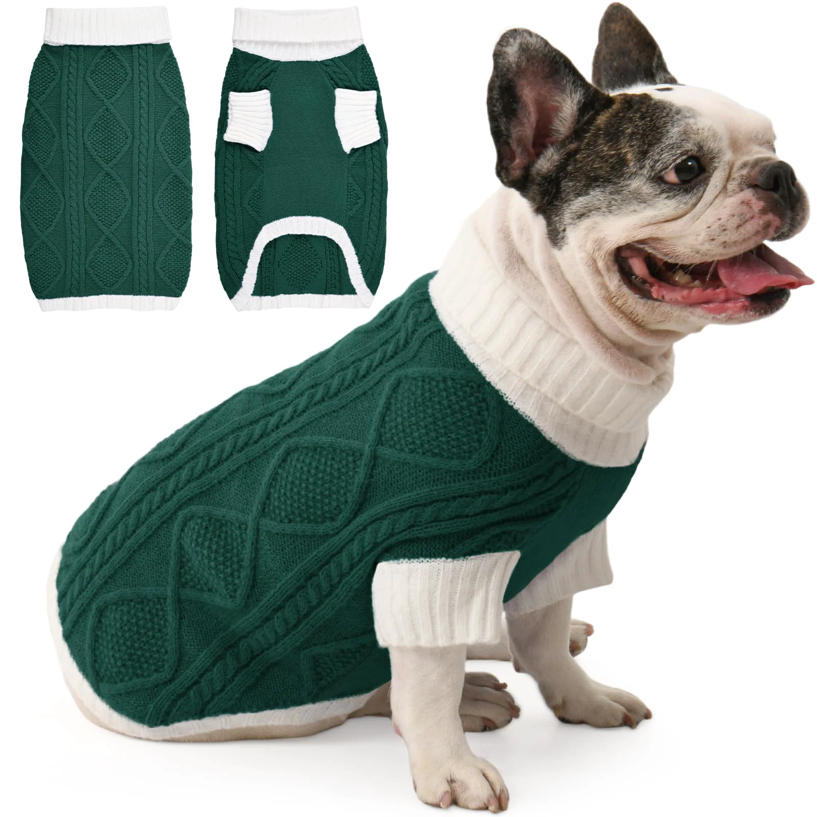 Dependable Lorehelina Dog Sweater for Medium Dogs – Argyle Cable Knit Turtleneck Green L Soft