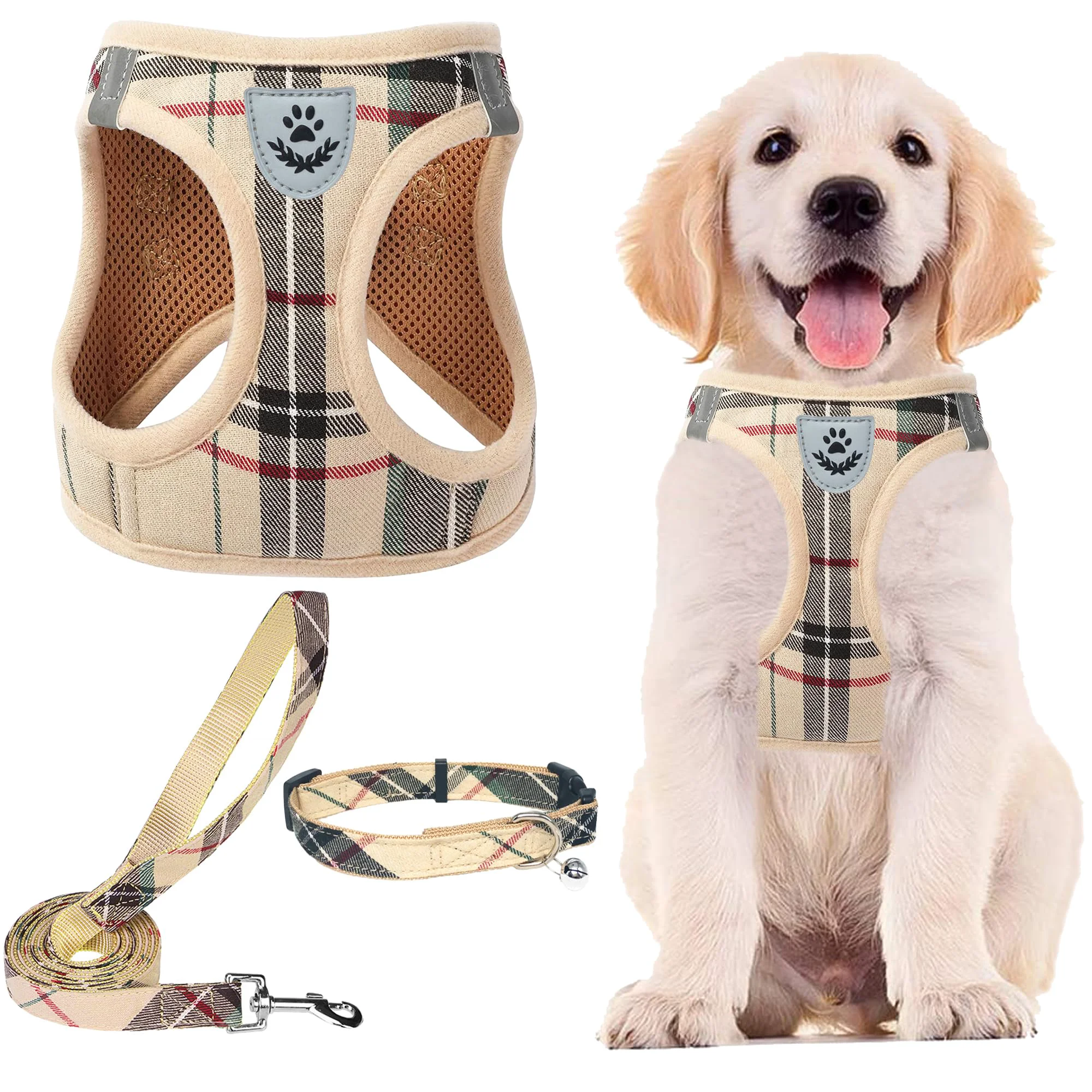 Sophisticated PUPTECK Adjustable Step-In No-Pull Harness Leash Set — Beige Size S Superior