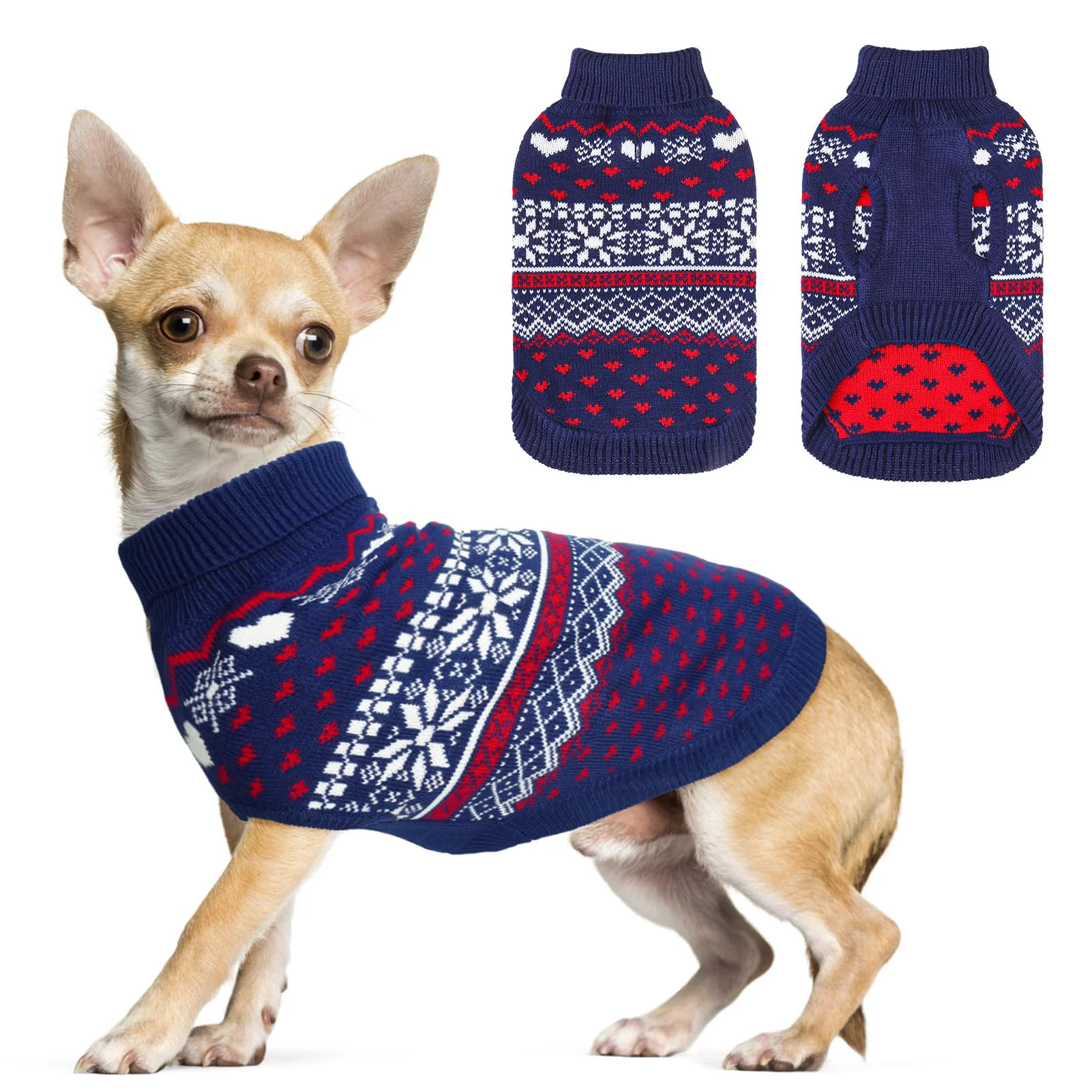 Quality SCENE Dog Sweaters for Small Dogs XS — Warm Turtleneck Knit Leash Hole Clean